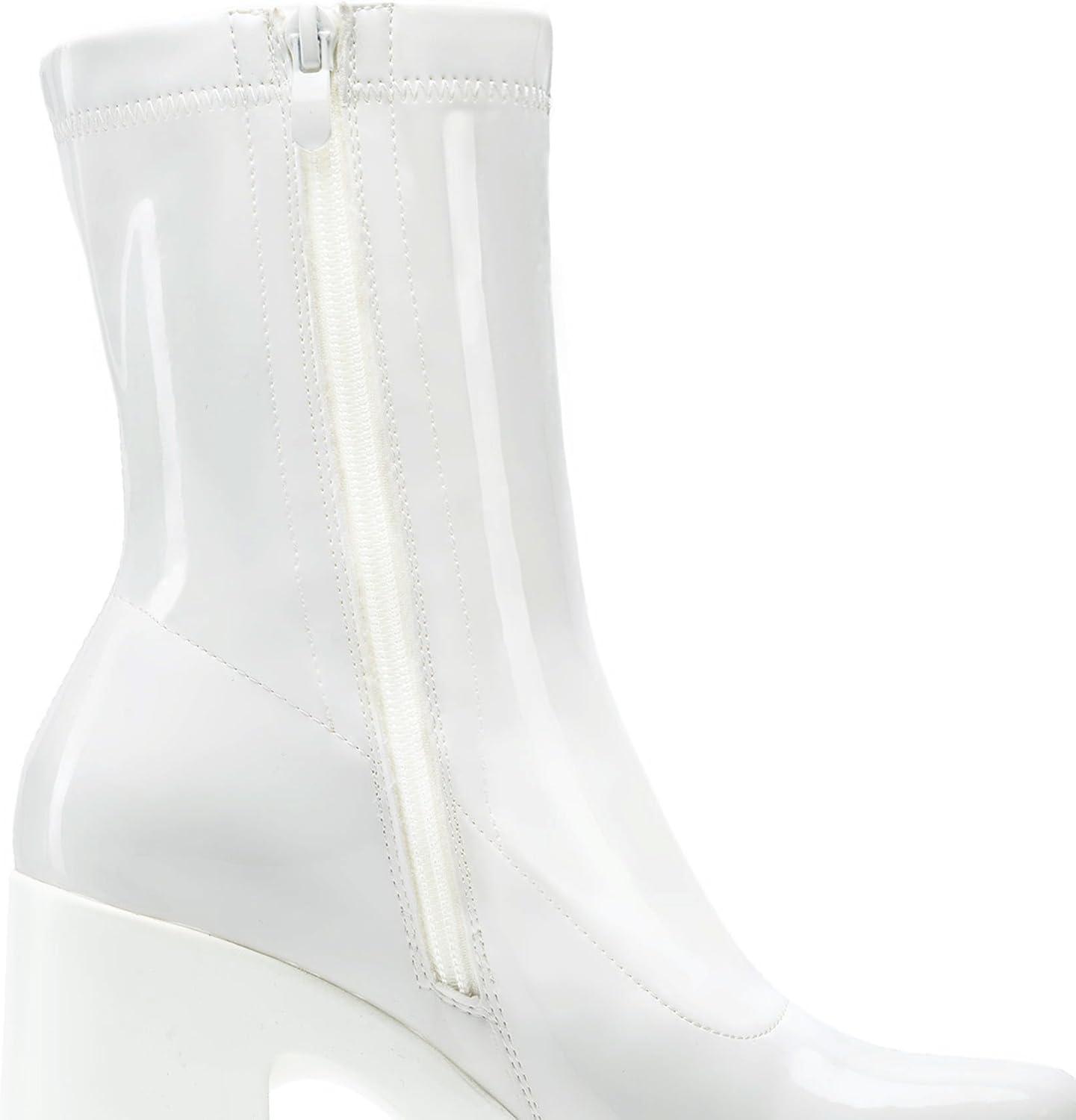 imageDREAM PAIRS Womens Platform Gogo Ankle Boots High Chunky Block Heel Square Toe Booties ShoesWhitepat