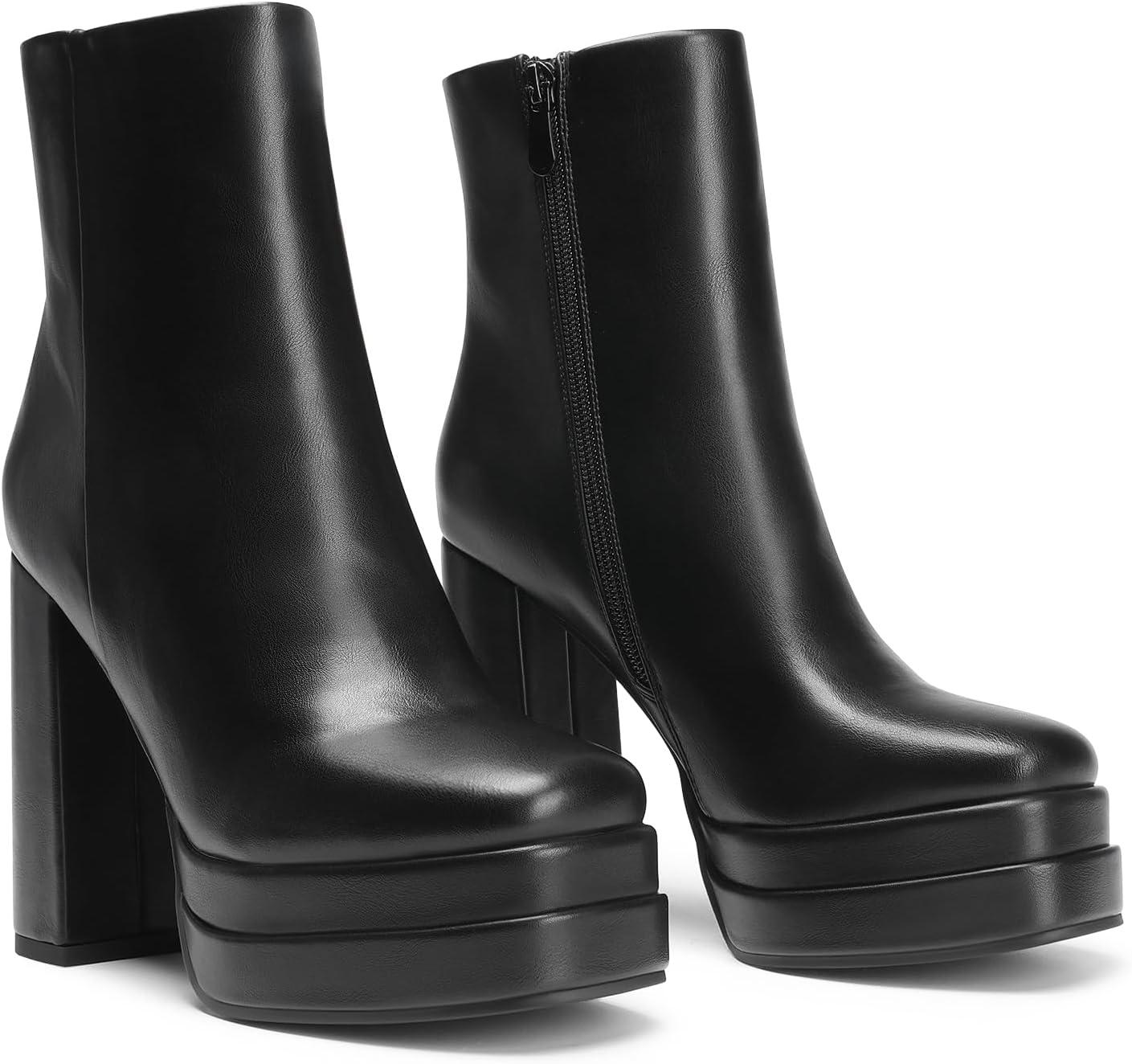 imageDREAM PAIRS Womens Platform Gogo Ankle Boots High Chunky Heels Square Toe Comfort Party Dress Booties Shoes for WomenBlack