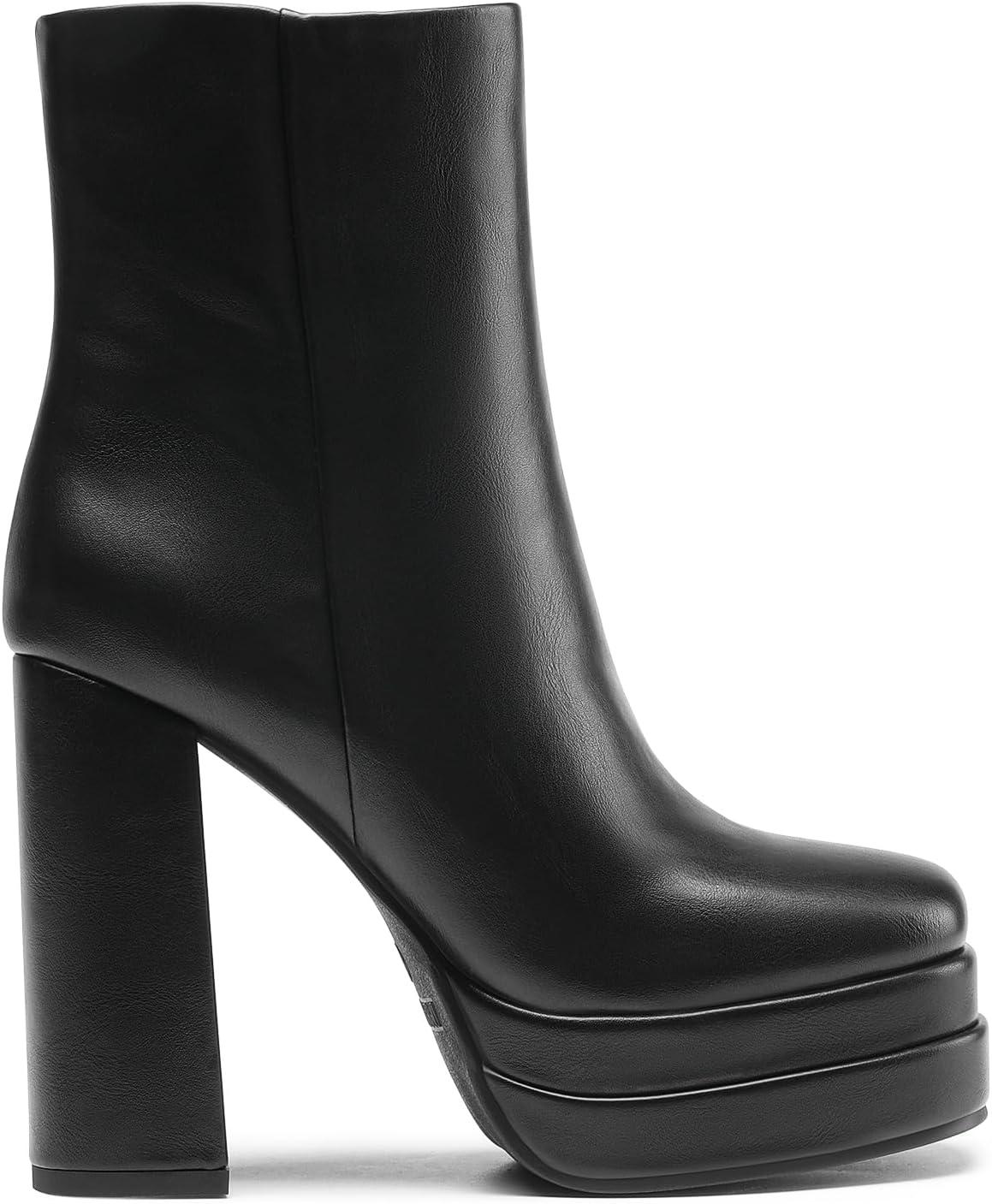 imageDREAM PAIRS Womens Platform Gogo Ankle Boots High Chunky Heels Square Toe Comfort Party Dress Booties Shoes for WomenBlack