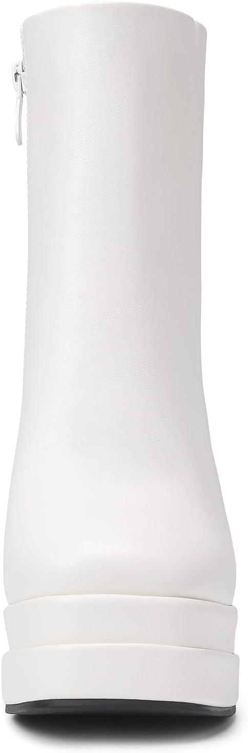 imageDREAM PAIRS Womens Platform Gogo Ankle Boots High Chunky Heels Square Toe Comfort Party Dress Booties Shoes for WomenWhite