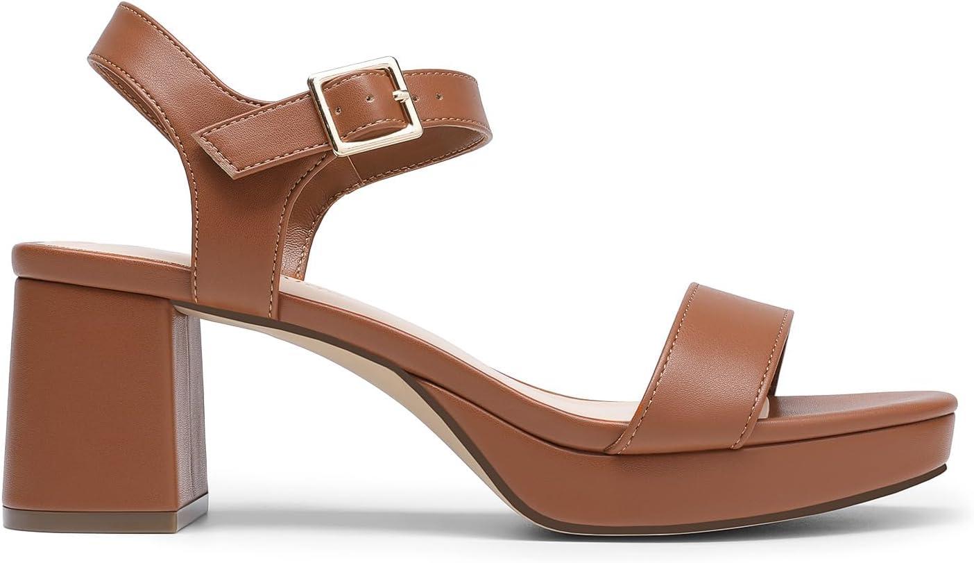 imageDREAM PAIRS Womens Platform Heels Block Chunky Open Toe Ankle Strap Heel Fashion Wedding Party Dress Sandals ShoesBrown