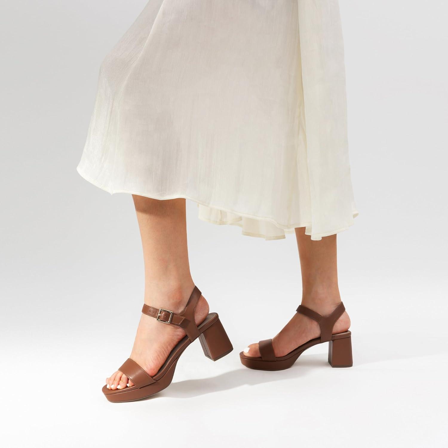 imageDREAM PAIRS Womens Platform Heels Block Chunky Open Toe Ankle Strap Heel Fashion Wedding Party Dress Sandals ShoesBrown