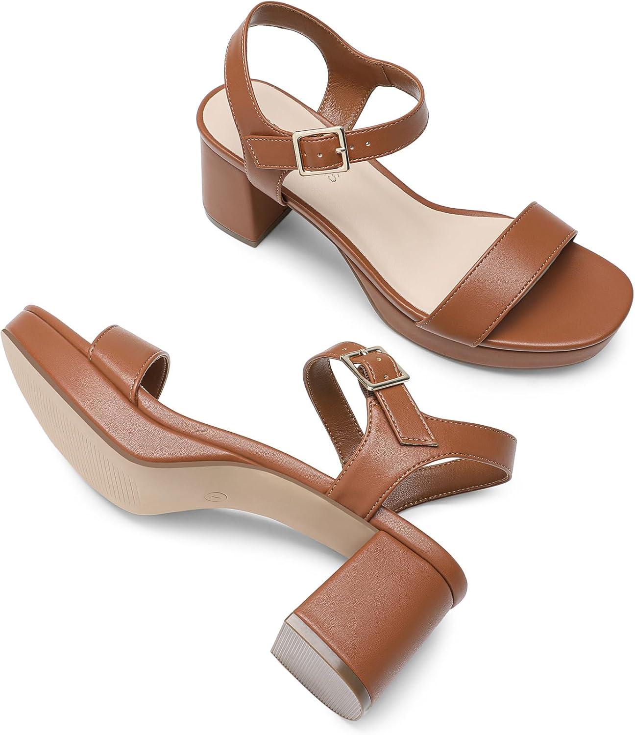 imageDREAM PAIRS Womens Platform Heels Block Chunky Open Toe Ankle Strap Heel Fashion Wedding Party Dress Sandals ShoesBrown