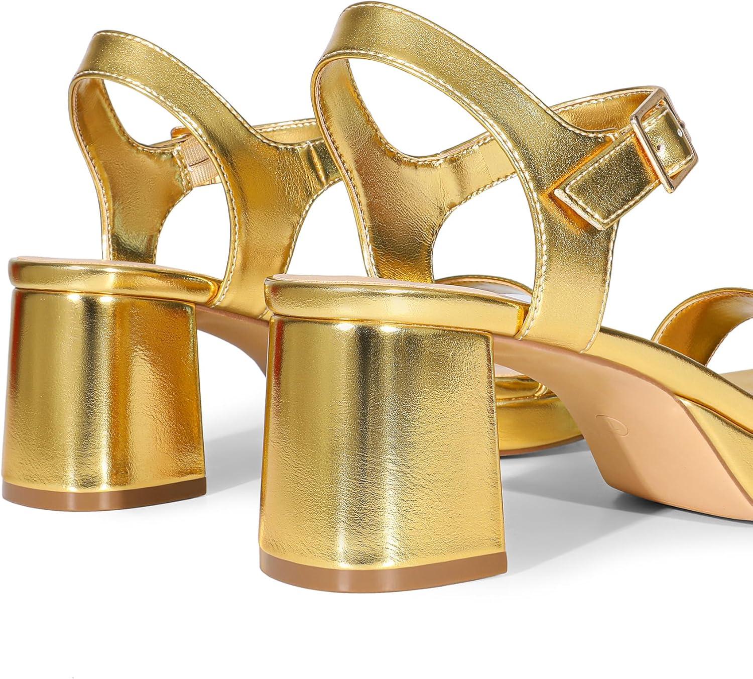 imageDREAM PAIRS Womens Platform Heels Block Chunky Open Toe Ankle Strap Heel Fashion Wedding Party Dress Sandals ShoesGold