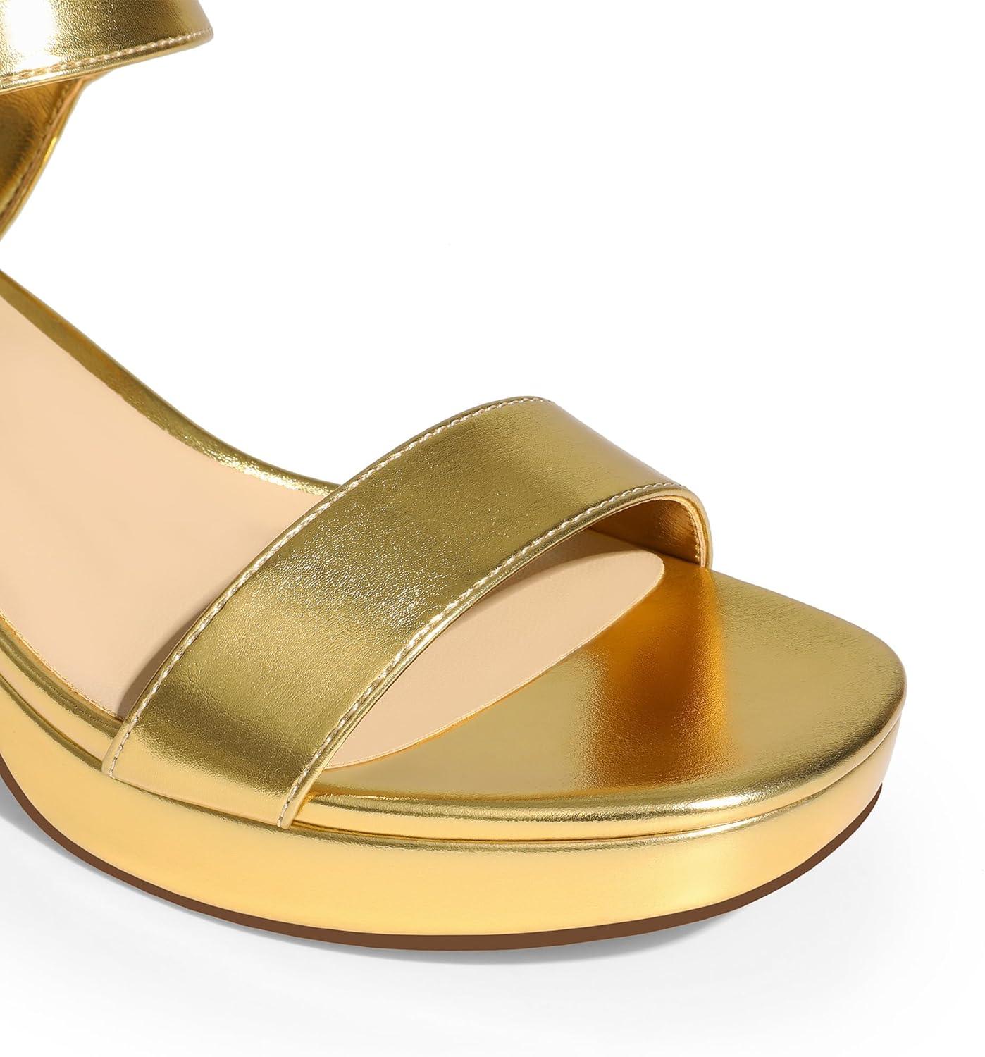 imageDREAM PAIRS Womens Platform Heels Block Chunky Open Toe Ankle Strap Heel Fashion Wedding Party Dress Sandals ShoesGold