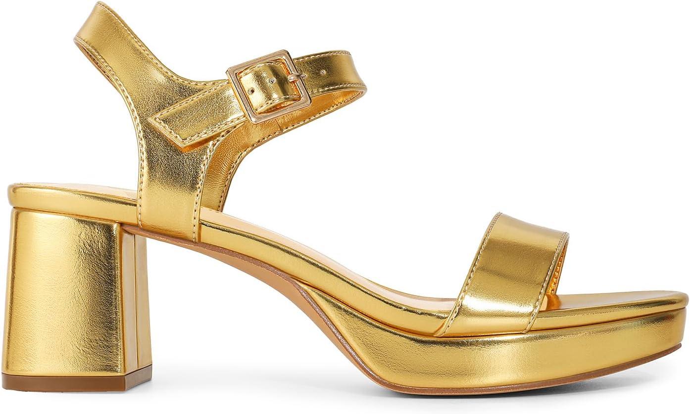 imageDREAM PAIRS Womens Platform Heels Block Chunky Open Toe Ankle Strap Heel Fashion Wedding Party Dress Sandals ShoesGold