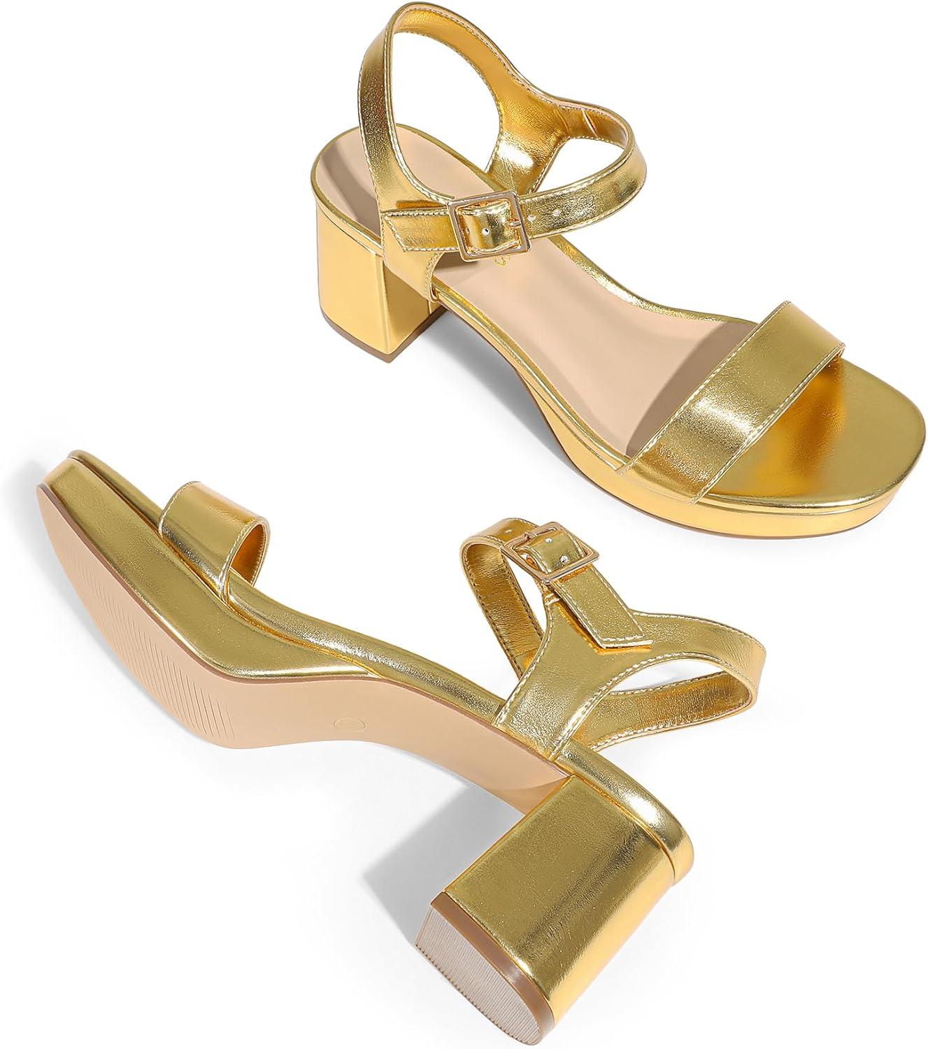 imageDREAM PAIRS Womens Platform Heels Block Chunky Open Toe Ankle Strap Heel Fashion Wedding Party Dress Sandals ShoesGold