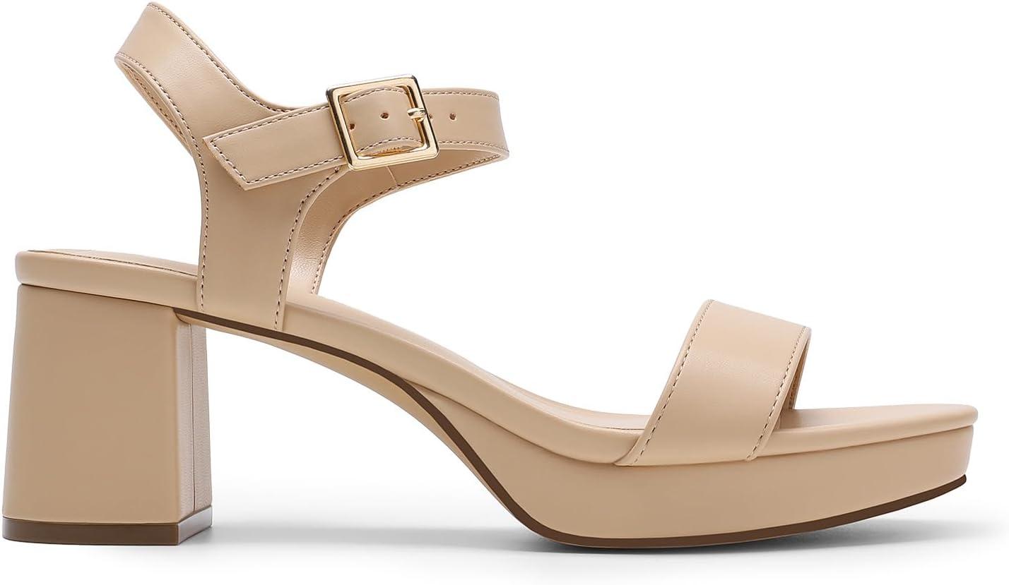 imageDREAM PAIRS Womens Platform Heels Block Chunky Open Toe Ankle Strap Heel Fashion Wedding Party Dress Sandals ShoesNude