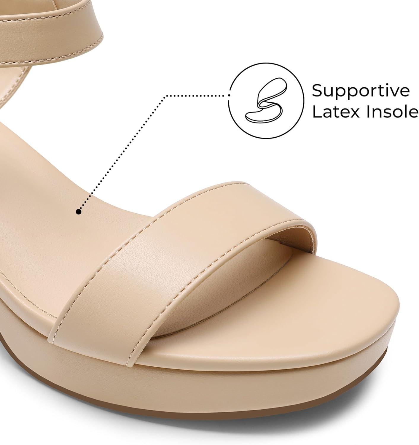 imageDREAM PAIRS Womens Platform Heels Block Chunky Open Toe Ankle Strap Heel Fashion Wedding Party Dress Sandals ShoesNude