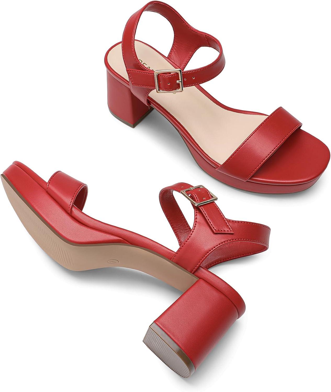 imageDREAM PAIRS Womens Platform Heels Block Chunky Open Toe Ankle Strap Heel Fashion Wedding Party Dress Sandals ShoesRed
