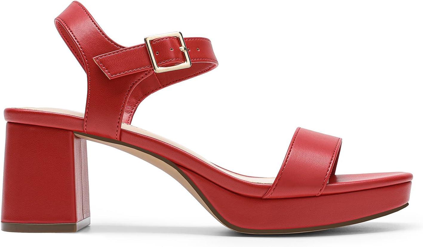 imageDREAM PAIRS Womens Platform Heels Block Chunky Open Toe Ankle Strap Heel Fashion Wedding Party Dress Sandals ShoesRed