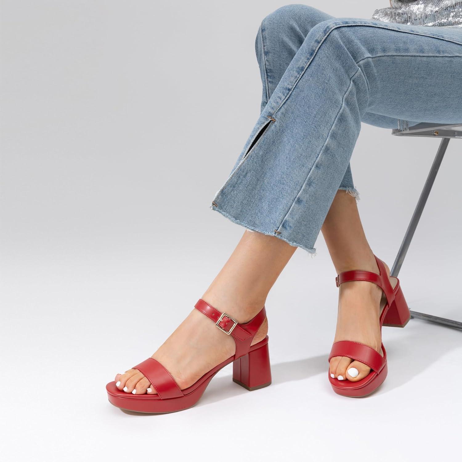 imageDREAM PAIRS Womens Platform Heels Block Chunky Open Toe Ankle Strap Heel Fashion Wedding Party Dress Sandals ShoesRed