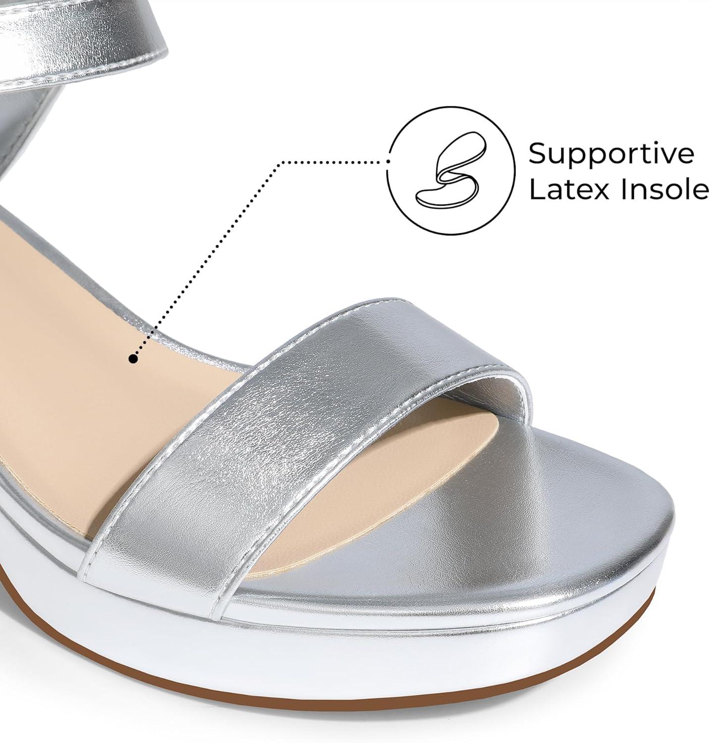 imageDREAM PAIRS Womens Platform Heels Block Chunky Open Toe Ankle Strap Heel Fashion Wedding Party Dress Sandals ShoesSilver