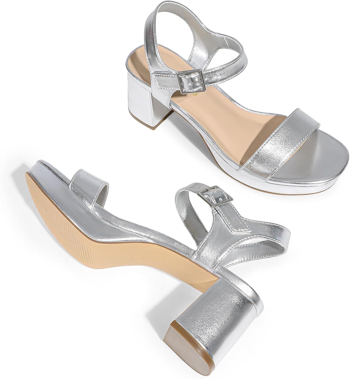 imageDREAM PAIRS Womens Platform Heels Block Chunky Open Toe Ankle Strap Heel Fashion Wedding Party Dress Sandals ShoesSilver