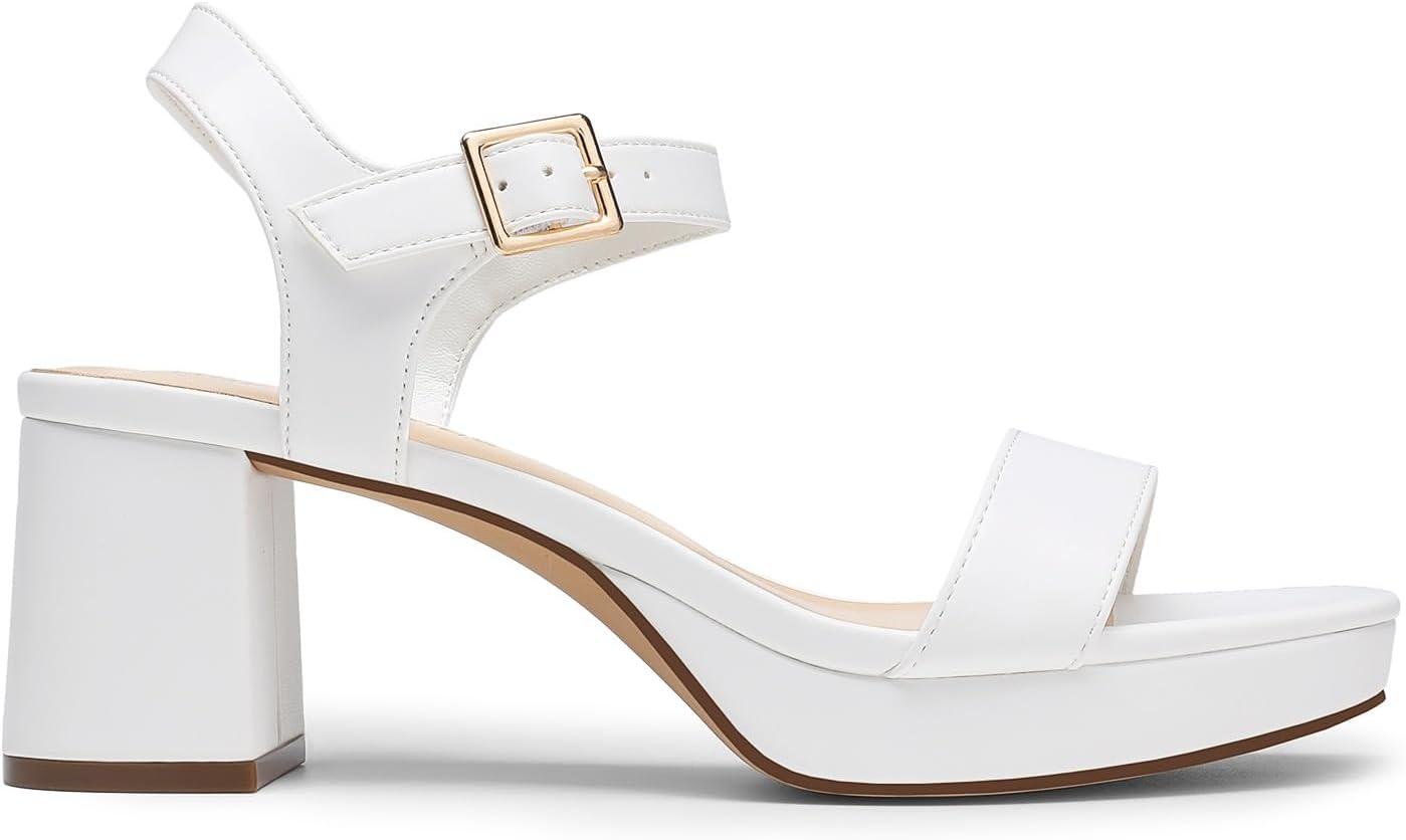 imageDREAM PAIRS Womens Platform Heels Block Chunky Open Toe Ankle Strap Heel Fashion Wedding Party Dress Sandals ShoesWhite