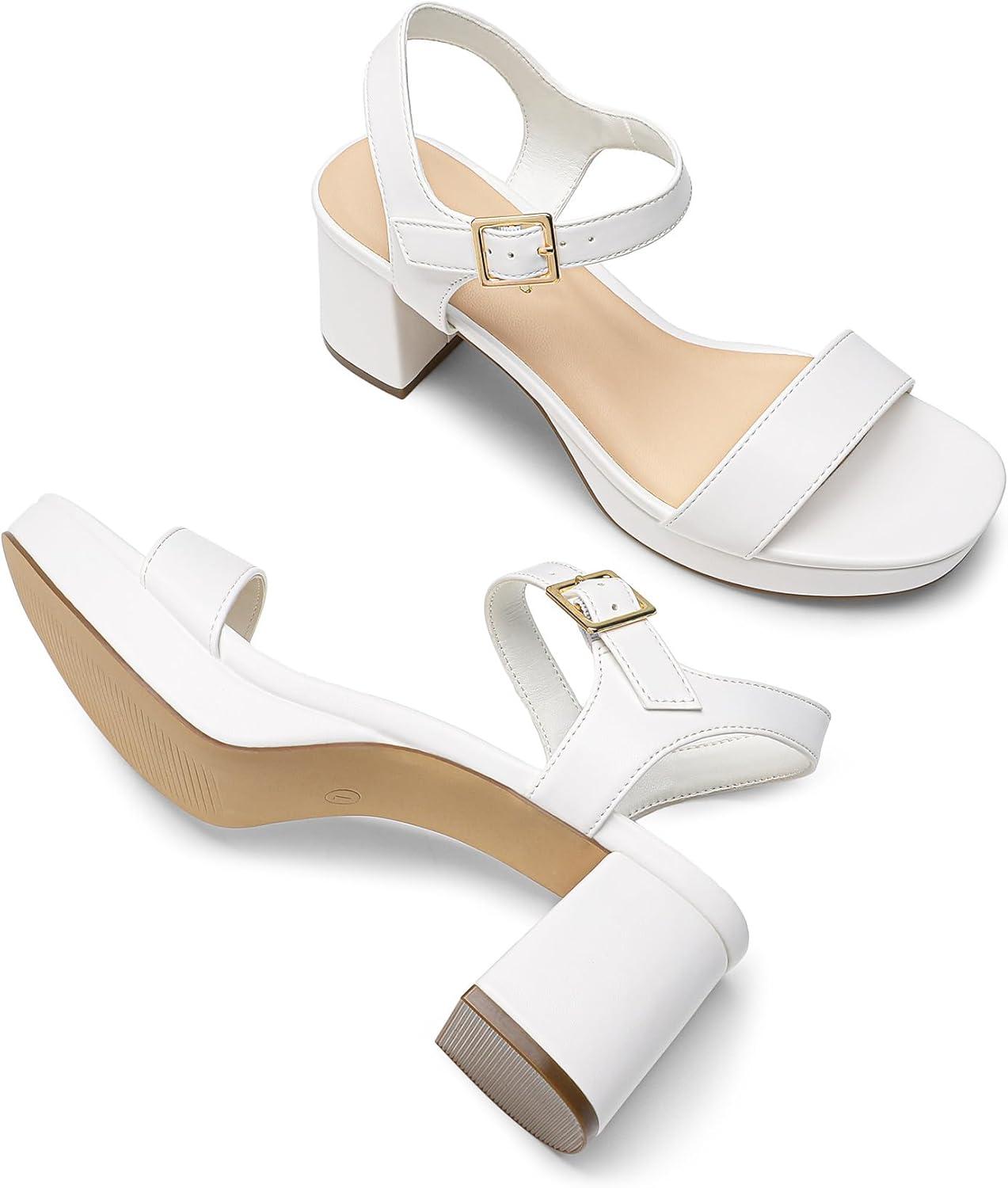 imageDREAM PAIRS Womens Platform Heels Block Chunky Open Toe Ankle Strap Heel Fashion Wedding Party Dress Sandals ShoesWhite