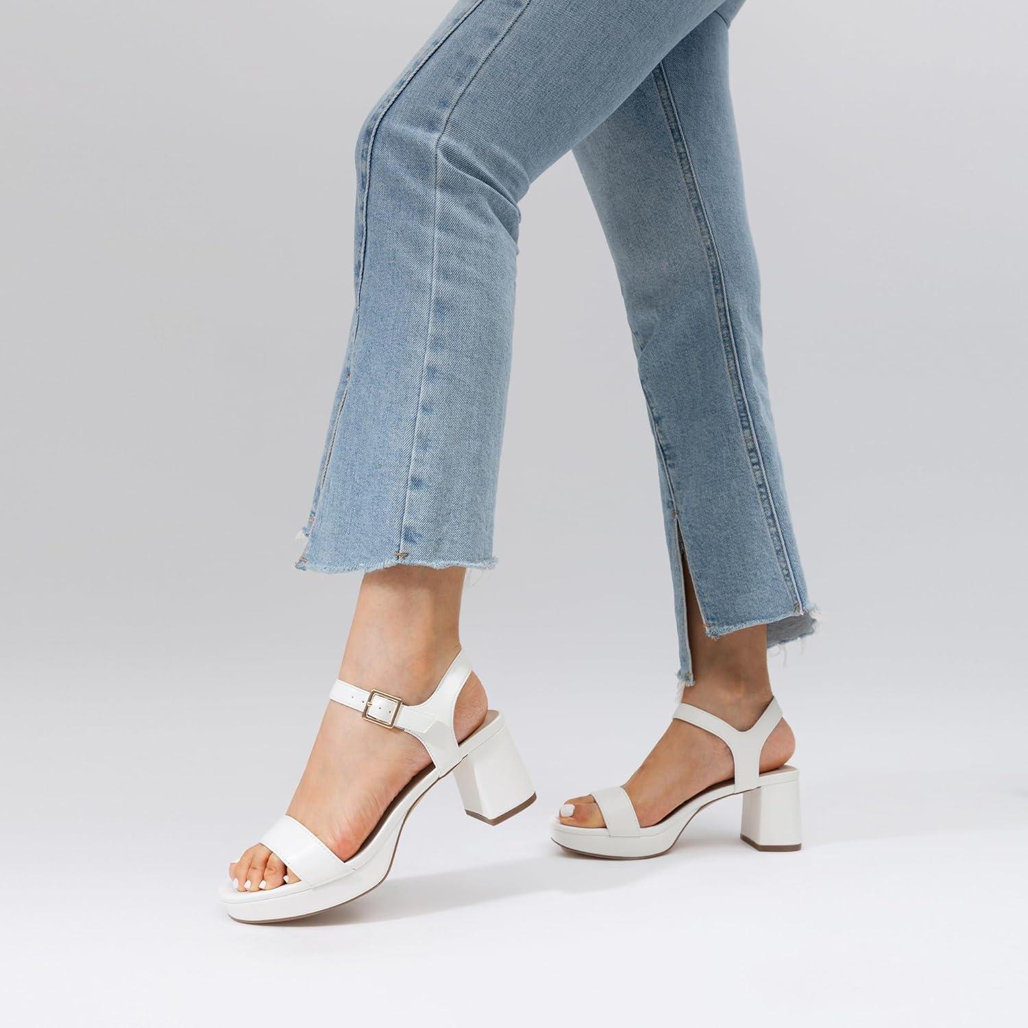 imageDREAM PAIRS Womens Platform Heels Block Chunky Open Toe Ankle Strap Heel Fashion Wedding Party Dress Sandals ShoesWhite