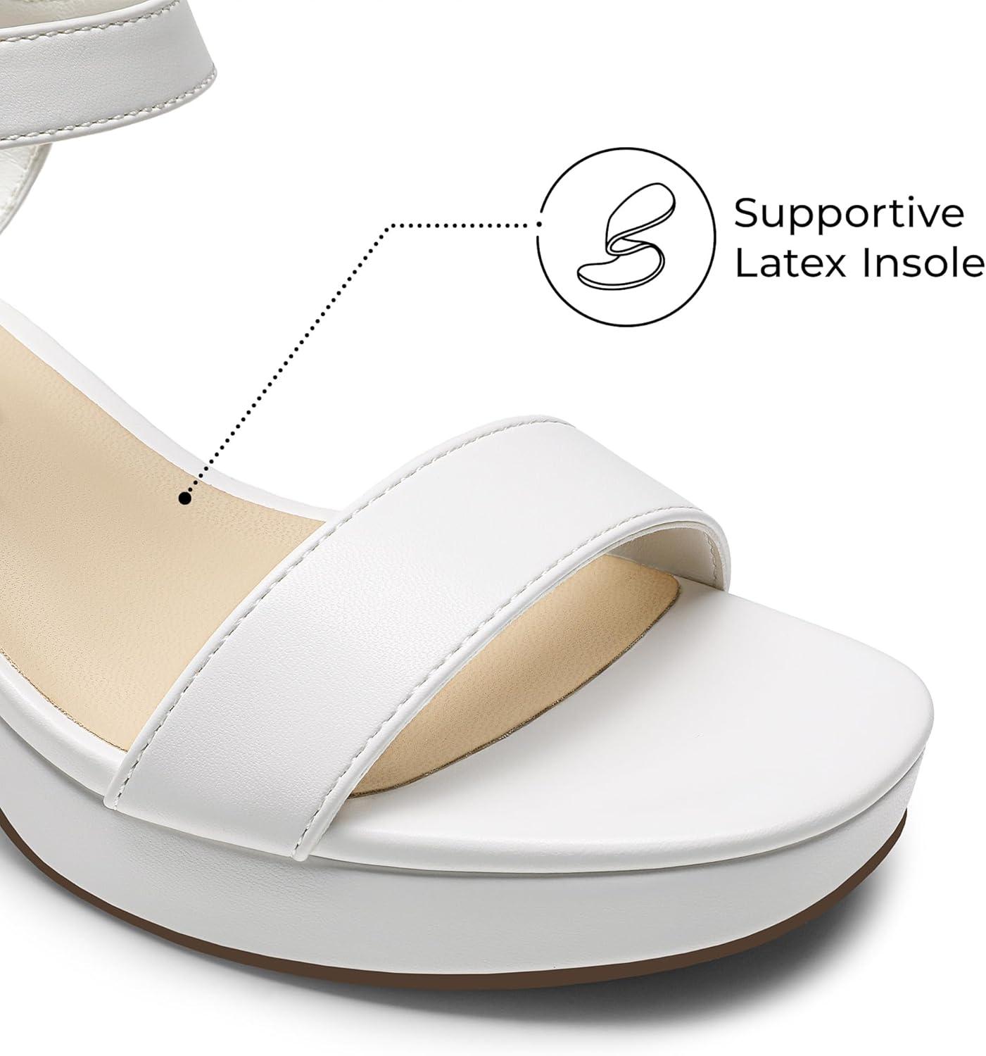 imageDREAM PAIRS Womens Platform Heels Block Chunky Open Toe Ankle Strap Heel Fashion Wedding Party Dress Sandals ShoesWhite