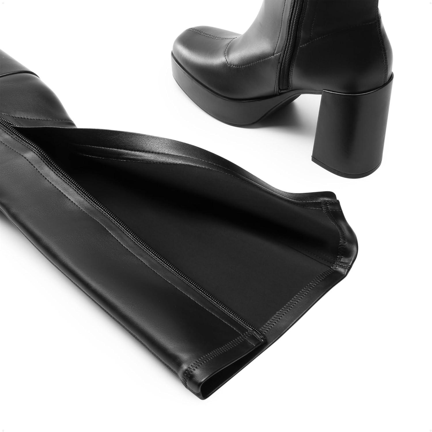 imageDREAM PAIRS Womens Platform Knee High Boots Chunky Block Heel Side Zipper Cute Gogo BootsBlackpu