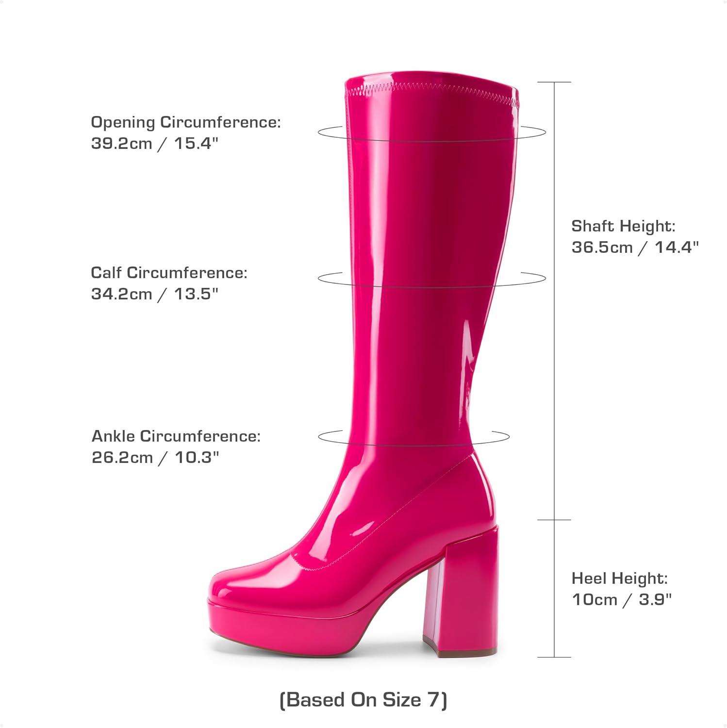 imageDREAM PAIRS Womens Platform Knee High Boots Chunky Block Heel Side Zipper Cute Gogo BootsHot Pink