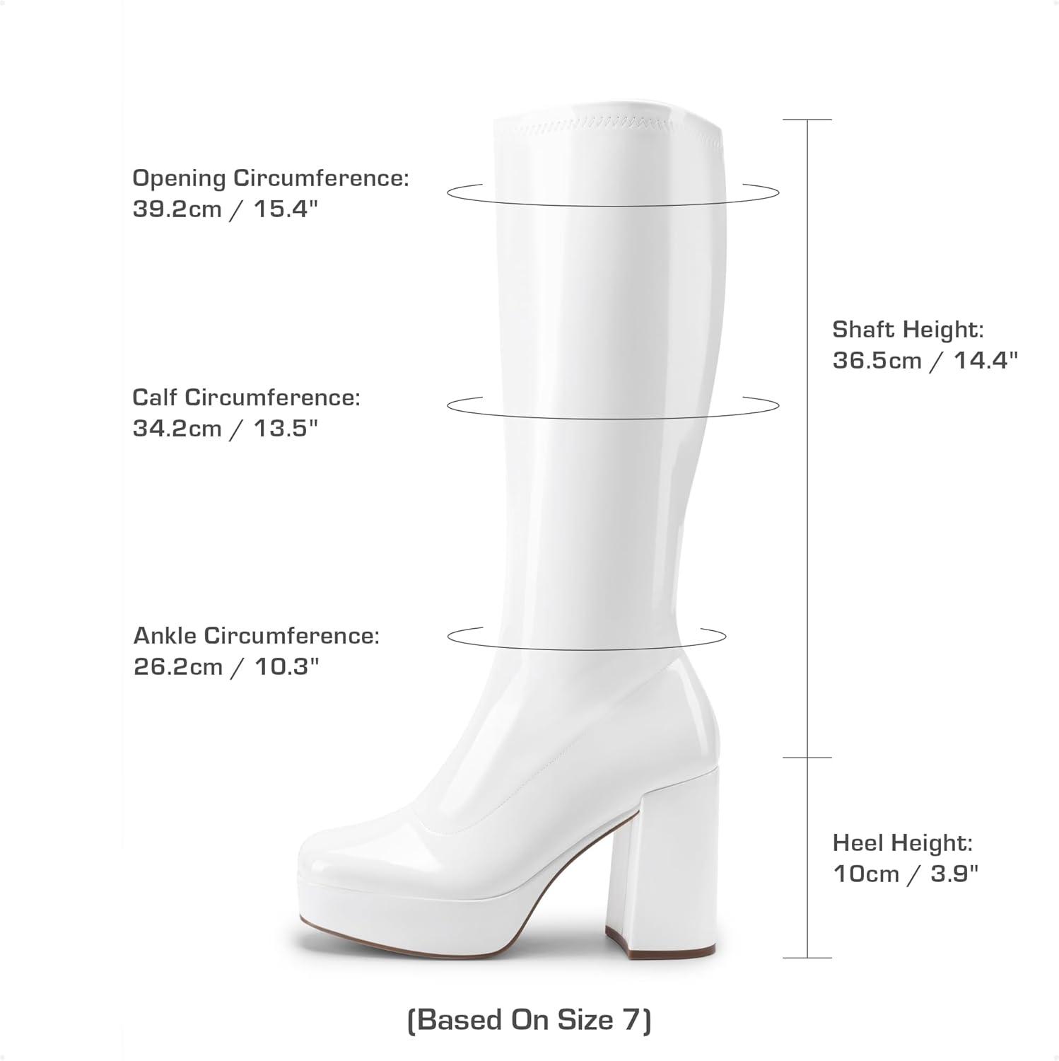 imageDREAM PAIRS Womens Platform Knee High Boots Chunky Block Heel Side Zipper Cute Gogo BootsWhitepat