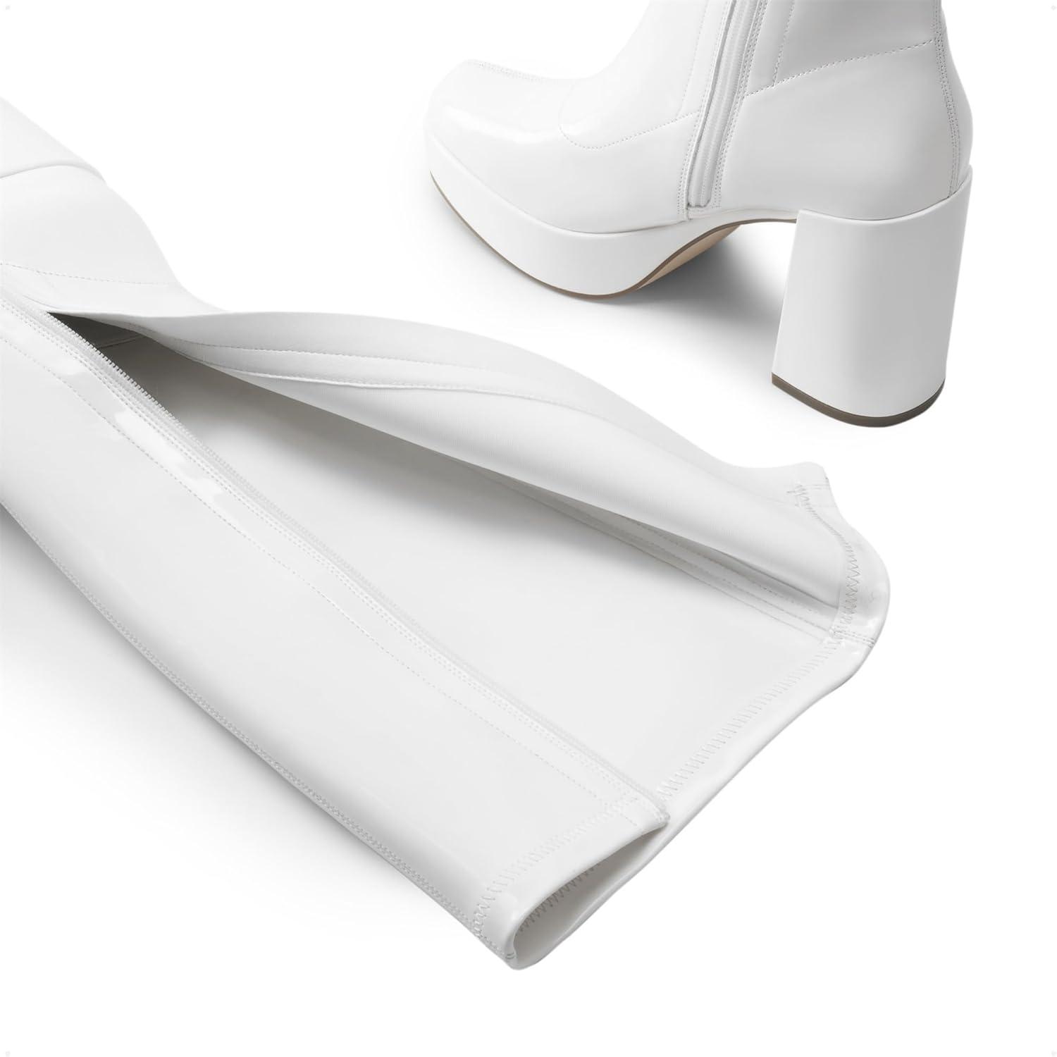 imageDREAM PAIRS Womens Platform Knee High Boots Chunky Block Heel Side Zipper Cute Gogo BootsWhitepat