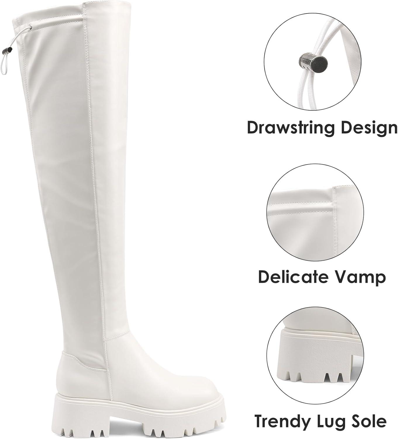 imageDREAM PAIRS Womens Platform Over The Knee Boots Lug Sole Round Toe Thigh High Long Chunky Block Heels Fall BootsWhitepu