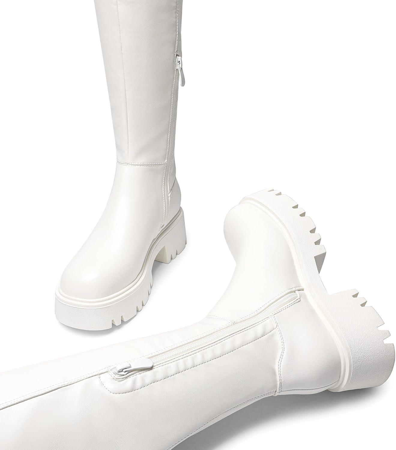 imageDREAM PAIRS Womens Platform Over The Knee Boots Lug Sole Round Toe Thigh High Long Chunky Block Heels Fall BootsWhitepu