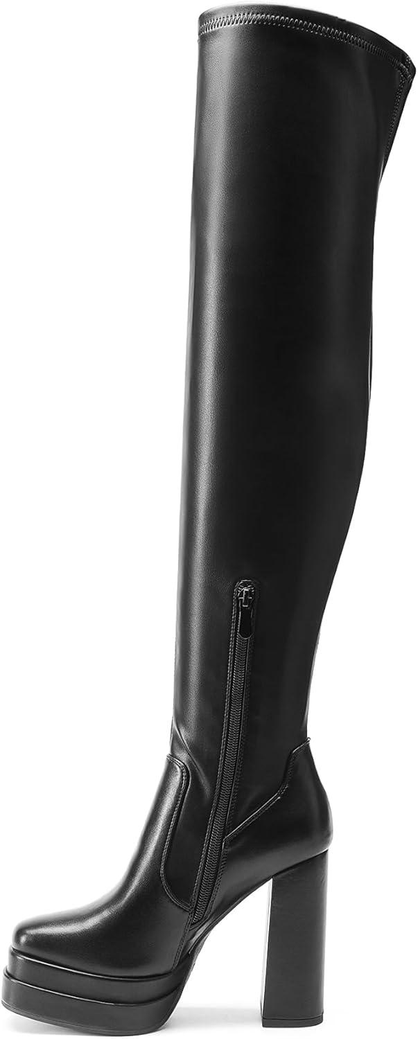 imageDREAM PAIRS Womens Platform Over The Knee Thigh High Boots Chunky High Heels Square Toe Long Fall Y2K Gogo BootsBlack