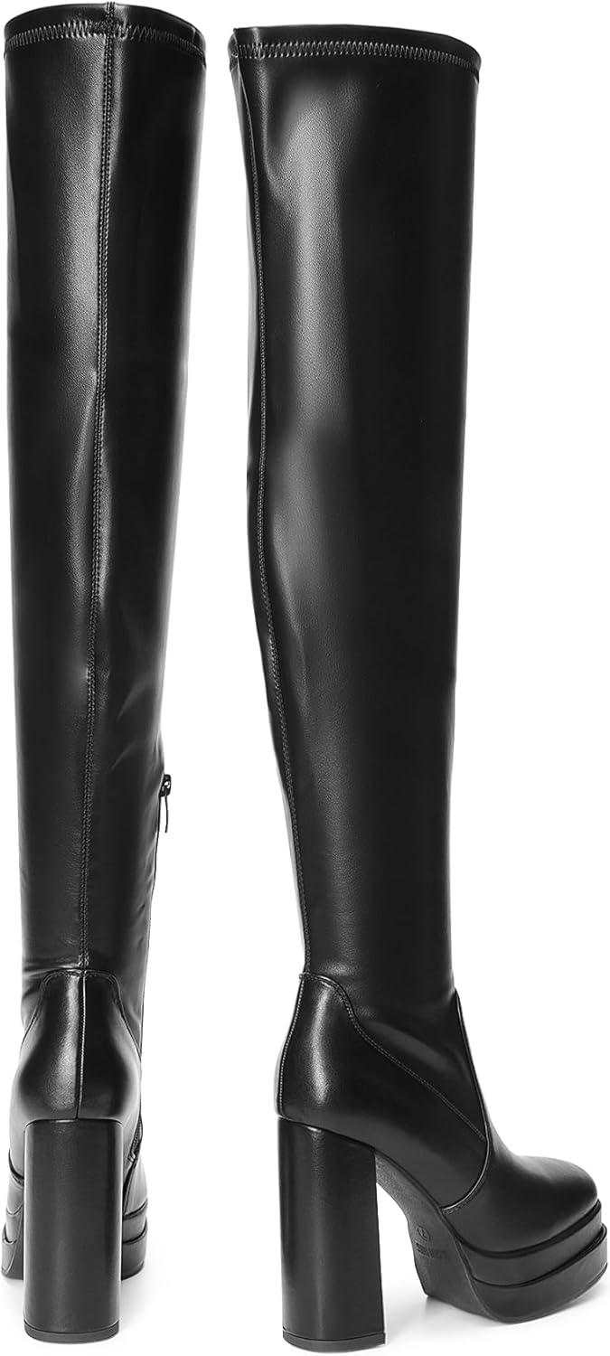 imageDREAM PAIRS Womens Platform Over The Knee Thigh High Boots Chunky High Heels Square Toe Long Fall Y2K Gogo BootsBlack