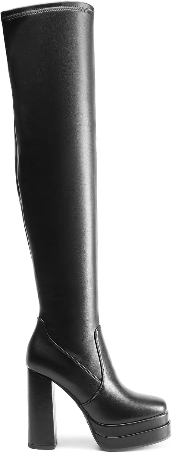 imageDREAM PAIRS Womens Platform Over The Knee Thigh High Boots Chunky High Heels Square Toe Long Fall Y2K Gogo BootsBlack