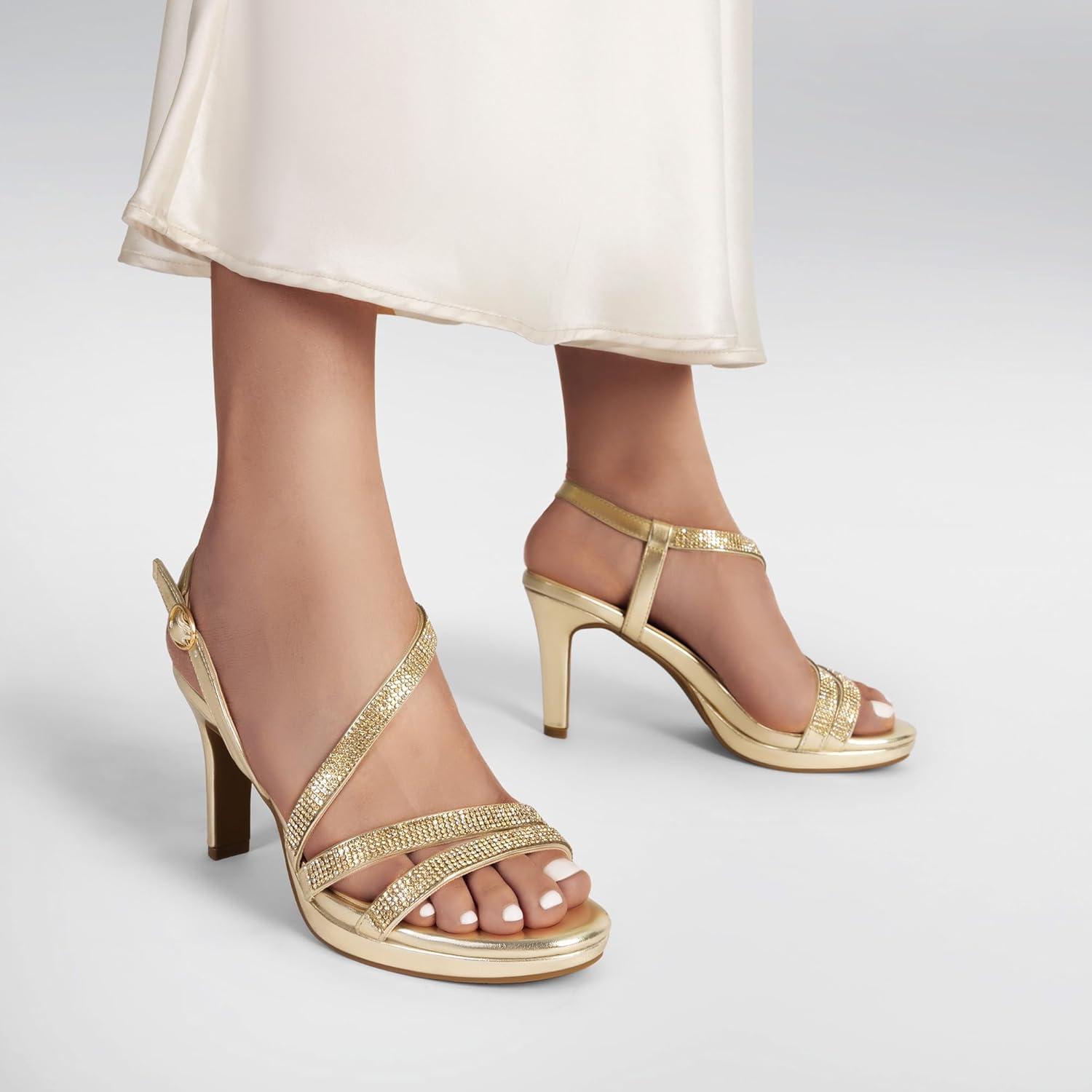 imageDREAM PAIRS Womens Platform Strappy Heels High Heeled Sandals Open Toe Comfortable Dressy Shoes with Adjustable Ankle StrapGold