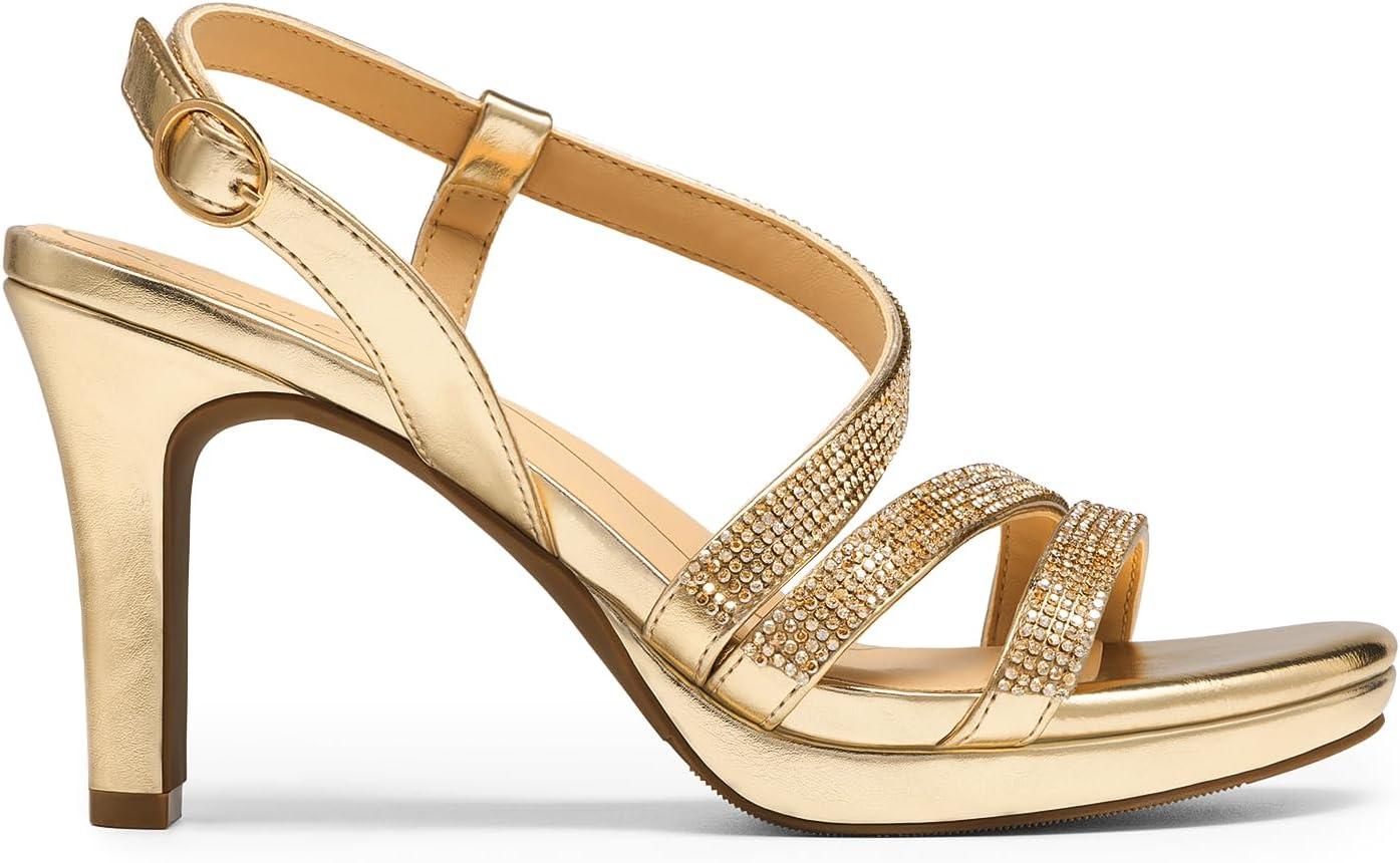 imageDREAM PAIRS Womens Platform Strappy Heels High Heeled Sandals Open Toe Comfortable Dressy Shoes with Adjustable Ankle StrapGold