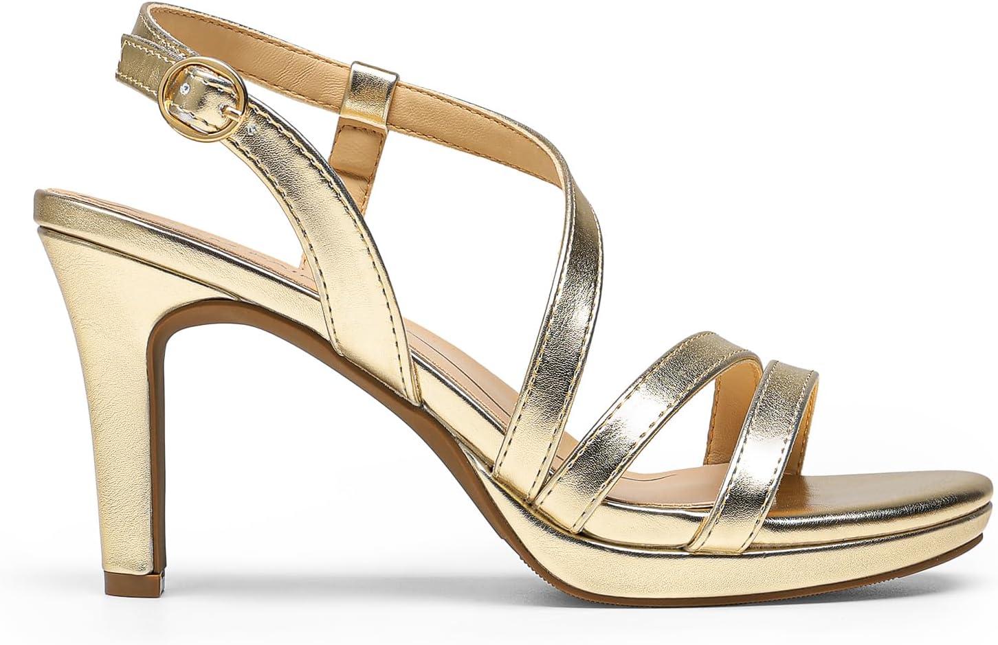 imageDREAM PAIRS Womens Platform Strappy Heels High Heeled Sandals Open Toe Comfortable Dressy Shoes with Adjustable Ankle StrapLight Gold
