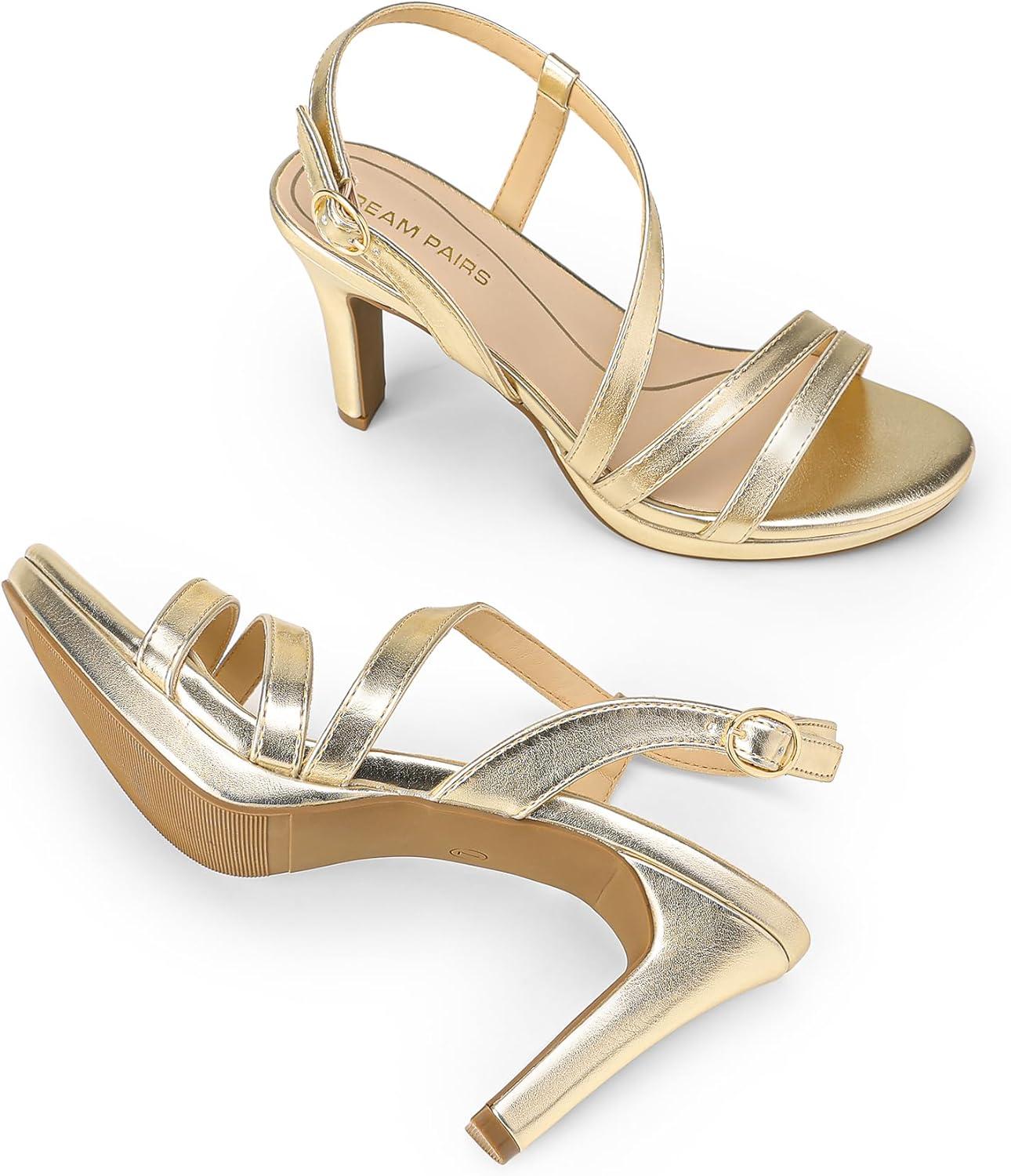 imageDREAM PAIRS Womens Platform Strappy Heels High Heeled Sandals Open Toe Comfortable Dressy Shoes with Adjustable Ankle StrapLight Gold