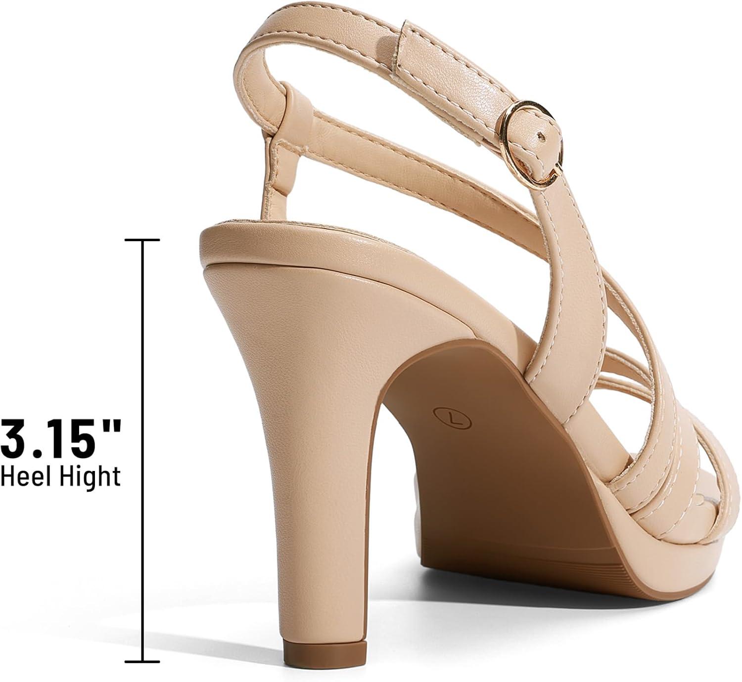 imageDREAM PAIRS Womens Platform Strappy Heels High Heeled Sandals Open Toe Comfortable Dressy Shoes with Adjustable Ankle StrapNude