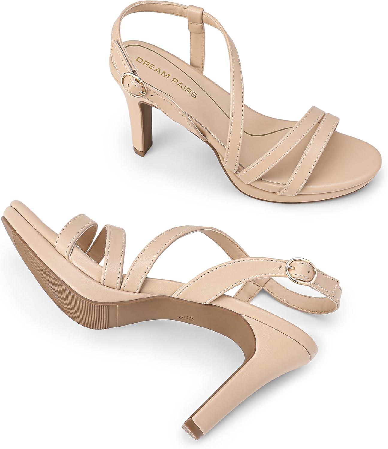 imageDREAM PAIRS Womens Platform Strappy Heels High Heeled Sandals Open Toe Comfortable Dressy Shoes with Adjustable Ankle StrapNude