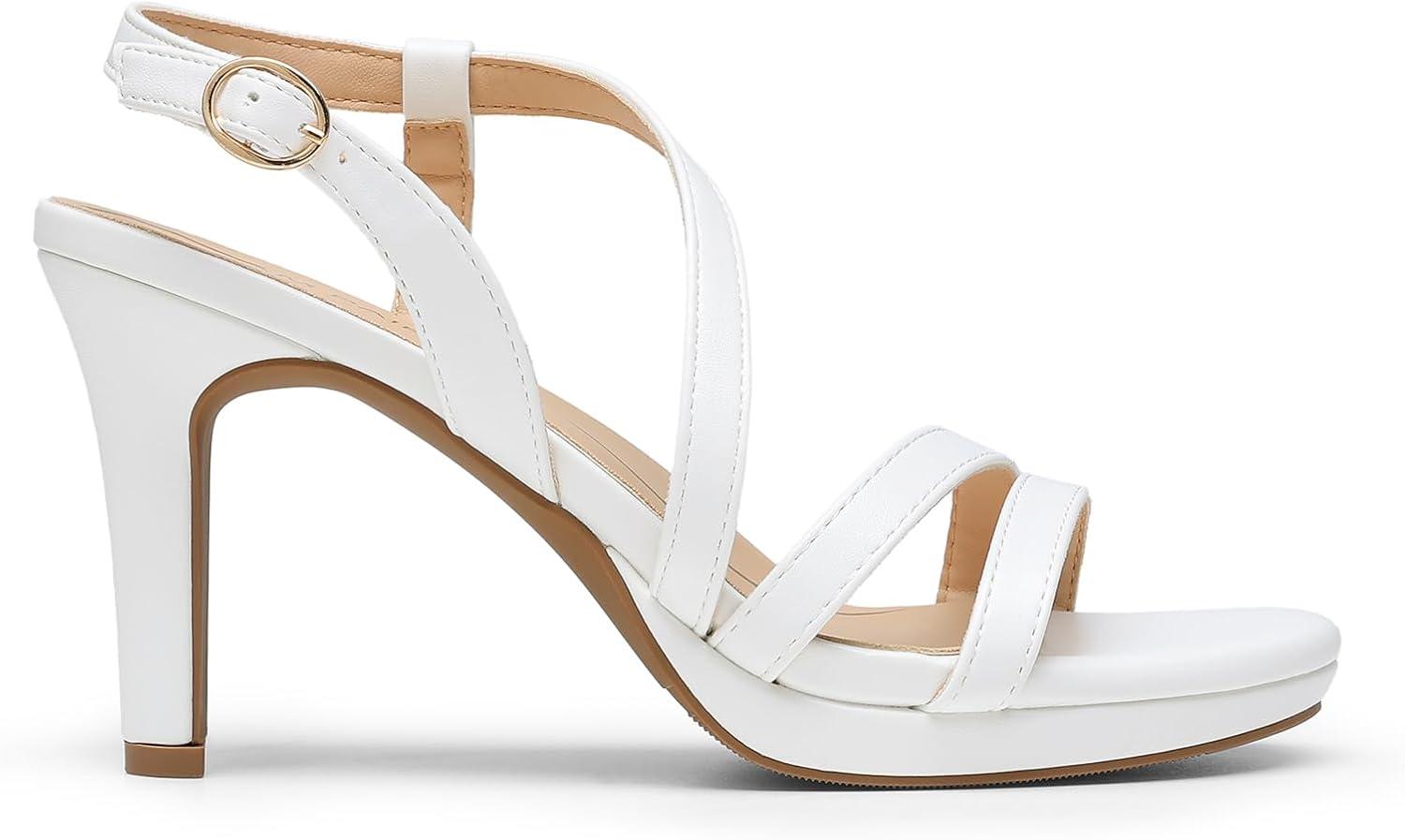 imageDREAM PAIRS Womens Platform Strappy Heels High Heeled Sandals Open Toe Comfortable Dressy Shoes with Adjustable Ankle StrapWhite