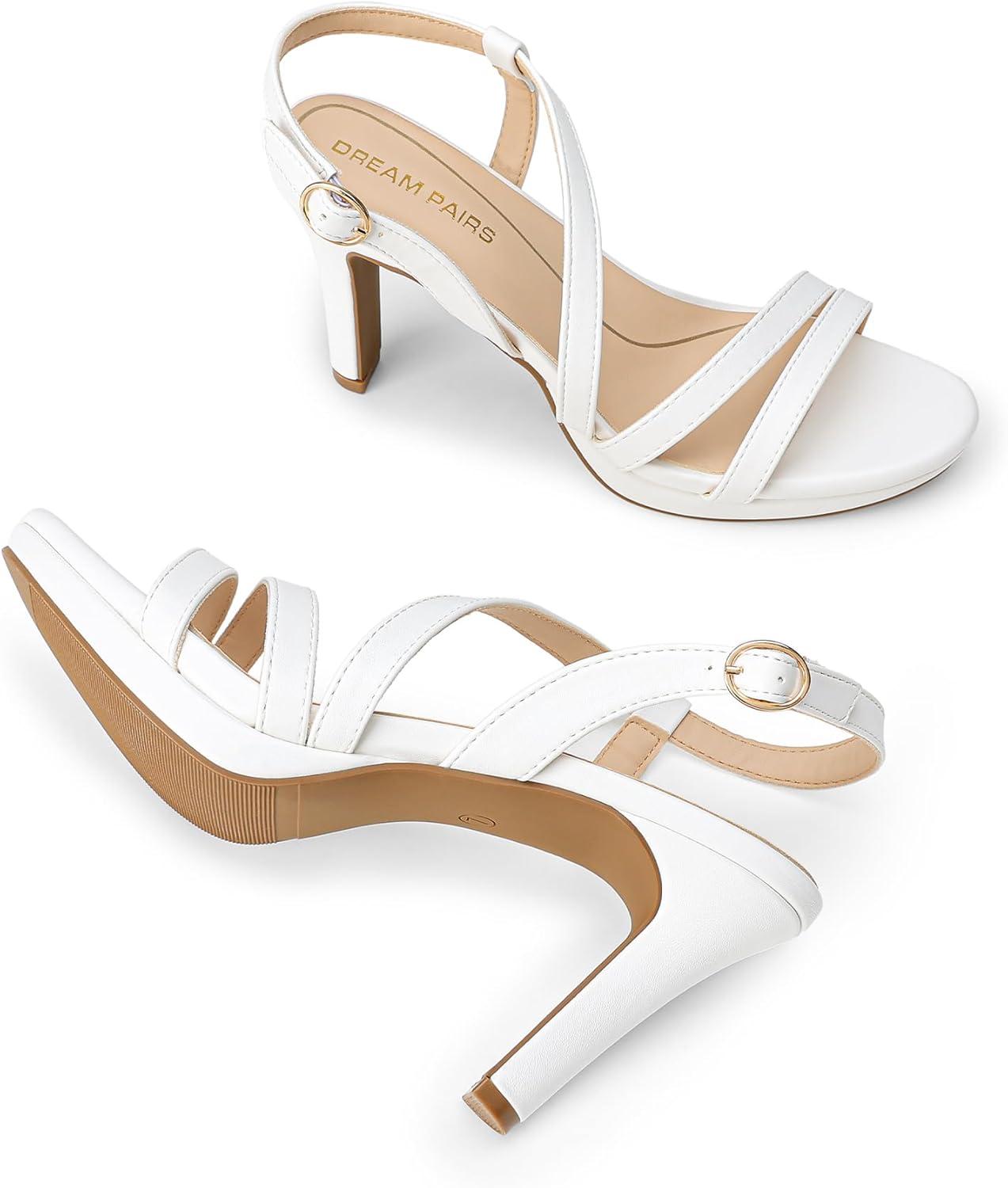 imageDREAM PAIRS Womens Platform Strappy Heels High Heeled Sandals Open Toe Comfortable Dressy Shoes with Adjustable Ankle StrapWhite