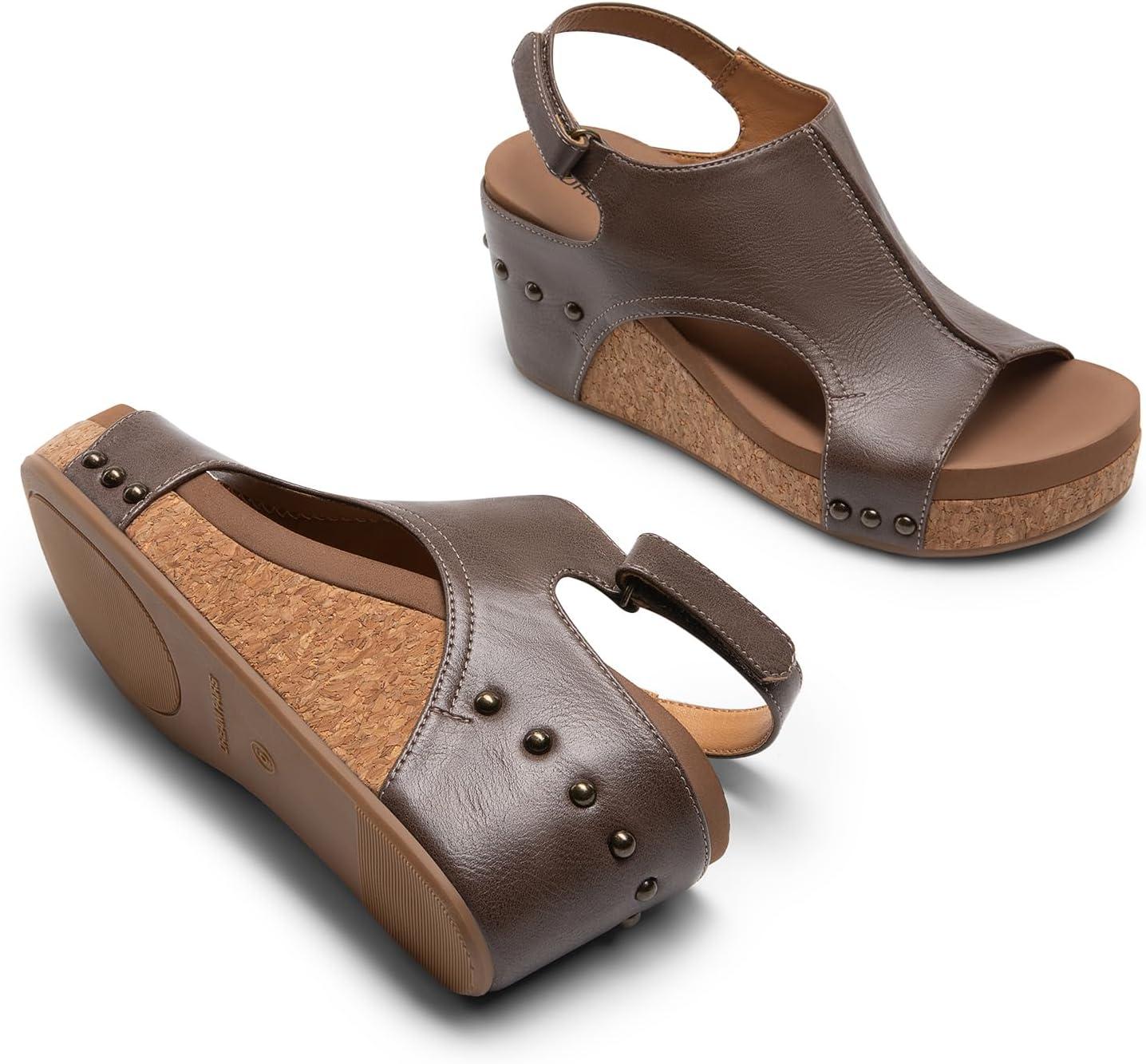 imageDREAM PAIRS Womens Platform Wedge Sandals Comfortable PeepToe Cork Casual ampamp Dressy Summer Lightweight Shoes for All Day WearBrown