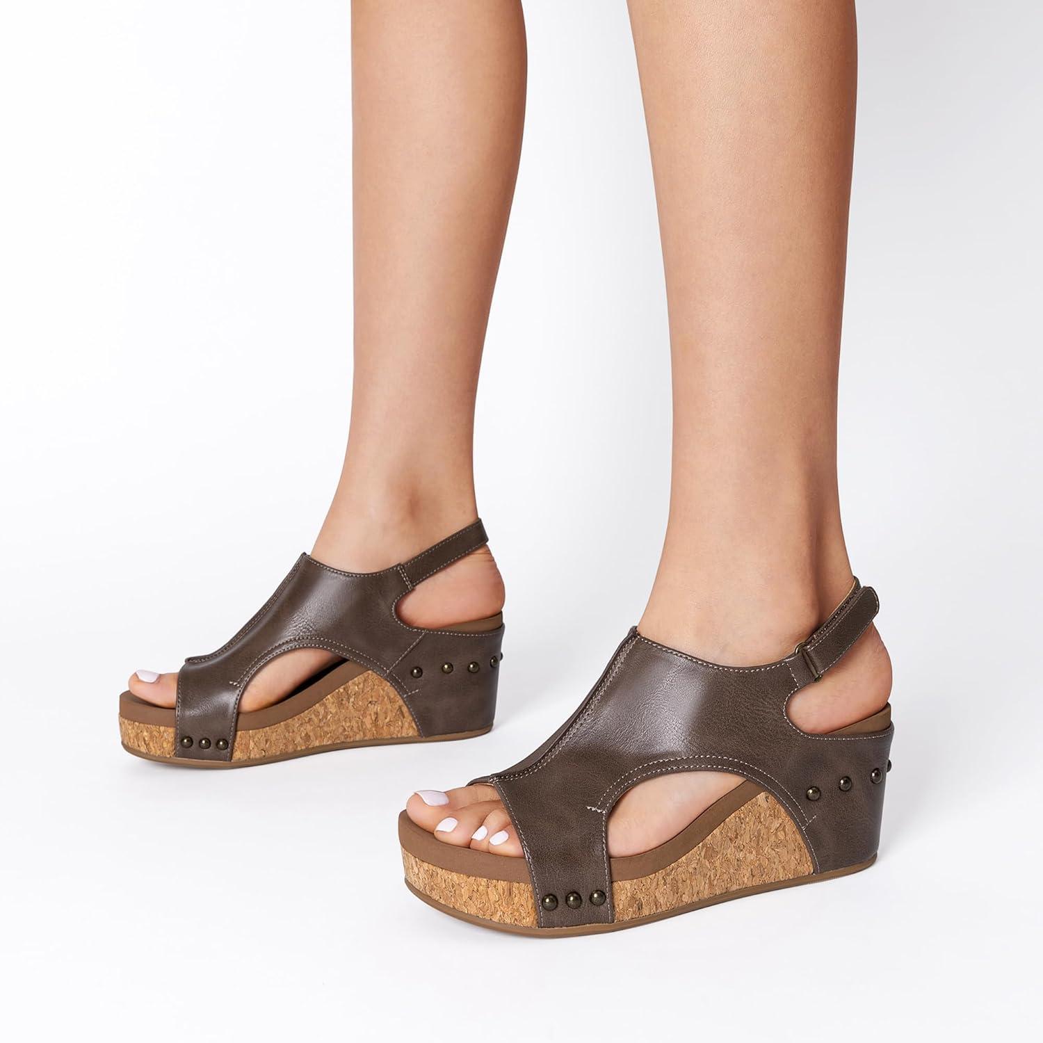 imageDREAM PAIRS Womens Platform Wedge Sandals Comfortable PeepToe Cork Casual ampamp Dressy Summer Lightweight Shoes for All Day WearBrown