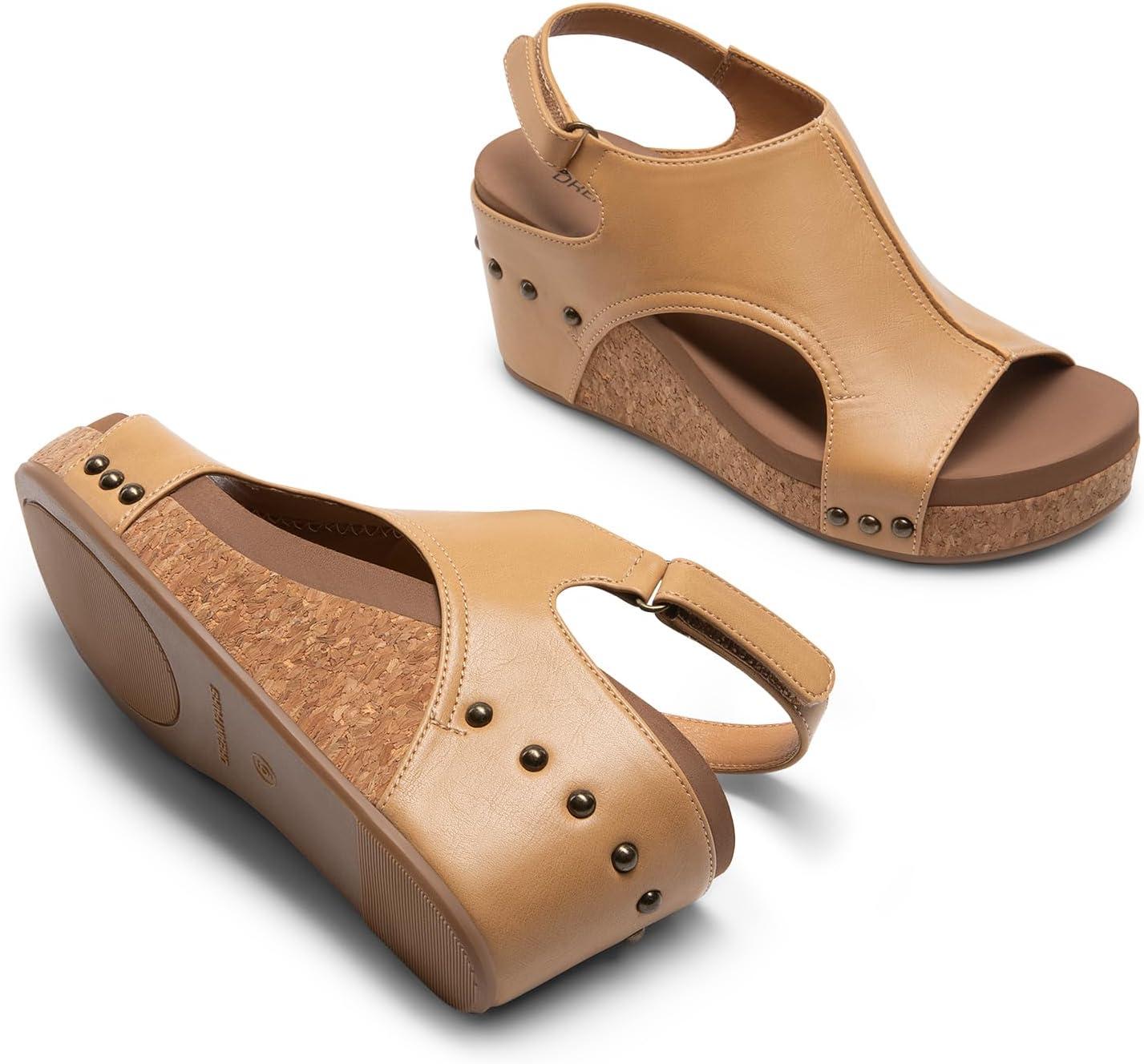 imageDREAM PAIRS Womens Platform Wedge Sandals Comfortable PeepToe Cork Casual ampamp Dressy Summer Lightweight Shoes for All Day WearCamel
