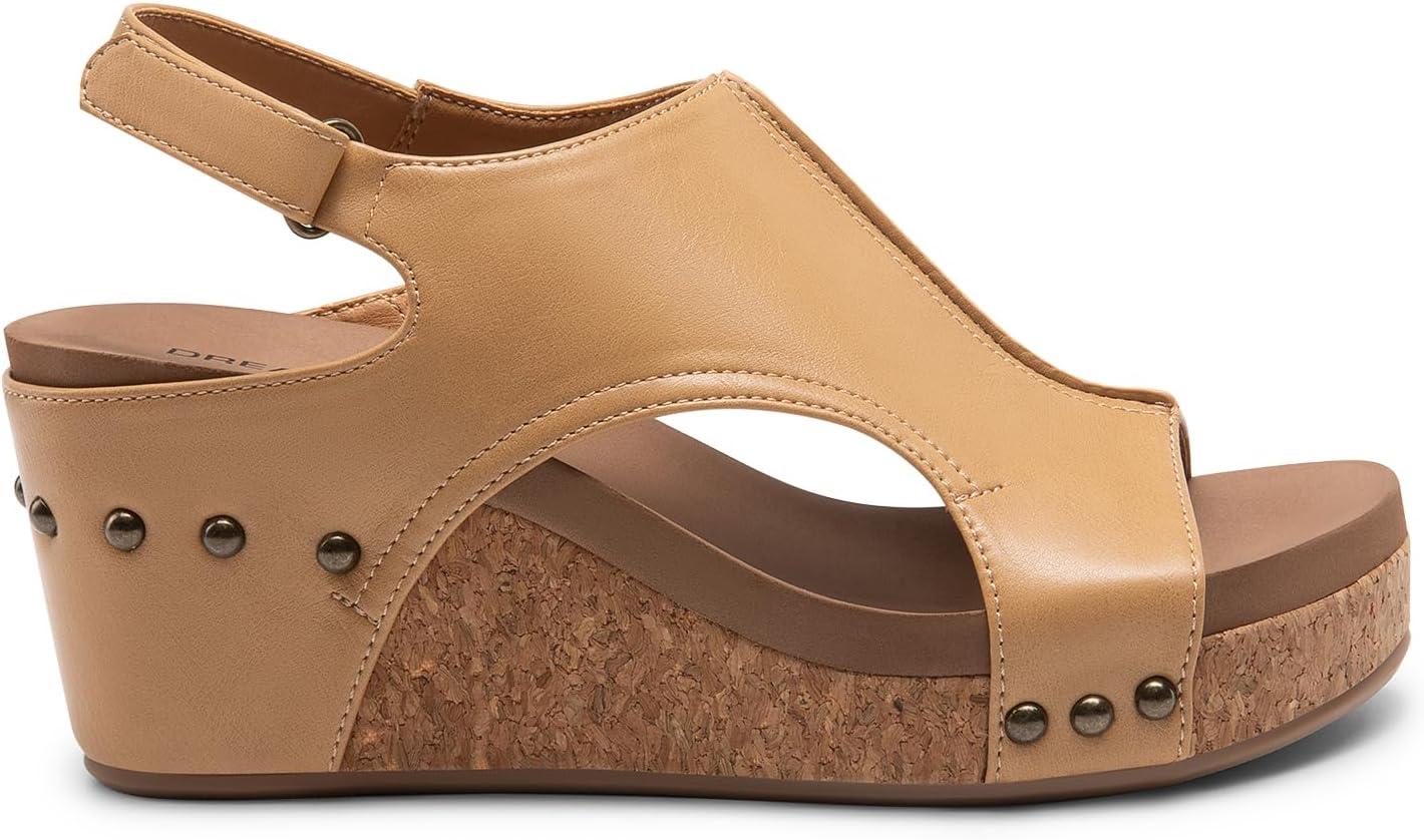 imageDREAM PAIRS Womens Platform Wedge Sandals Comfortable PeepToe Cork Casual ampamp Dressy Summer Lightweight Shoes for All Day WearCamel