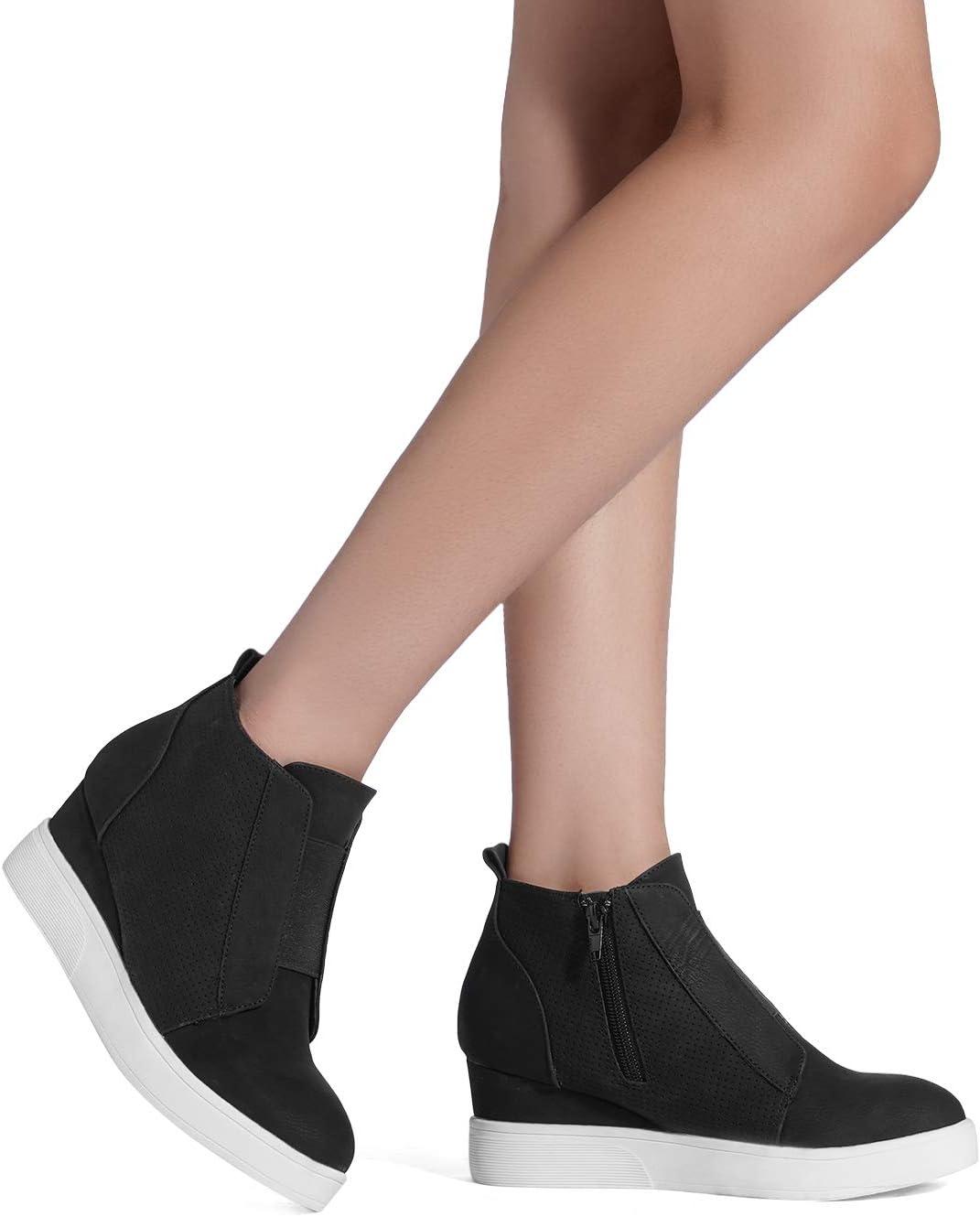 imageDREAM PAIRS Womens Platform Wedge Sneakers Ankle BootiesBlack