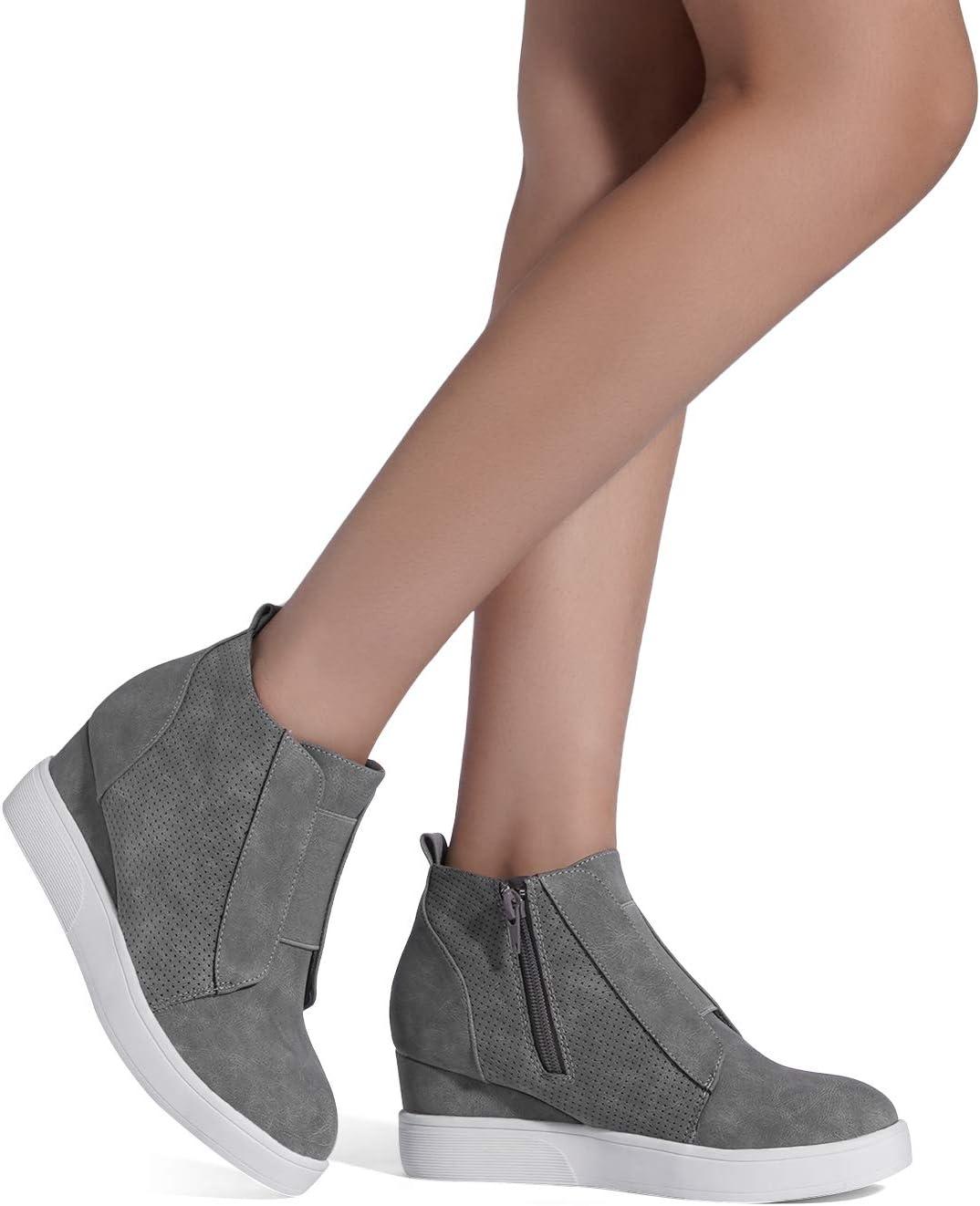 imageDREAM PAIRS Womens Platform Wedge Sneakers Ankle BootiesGrey