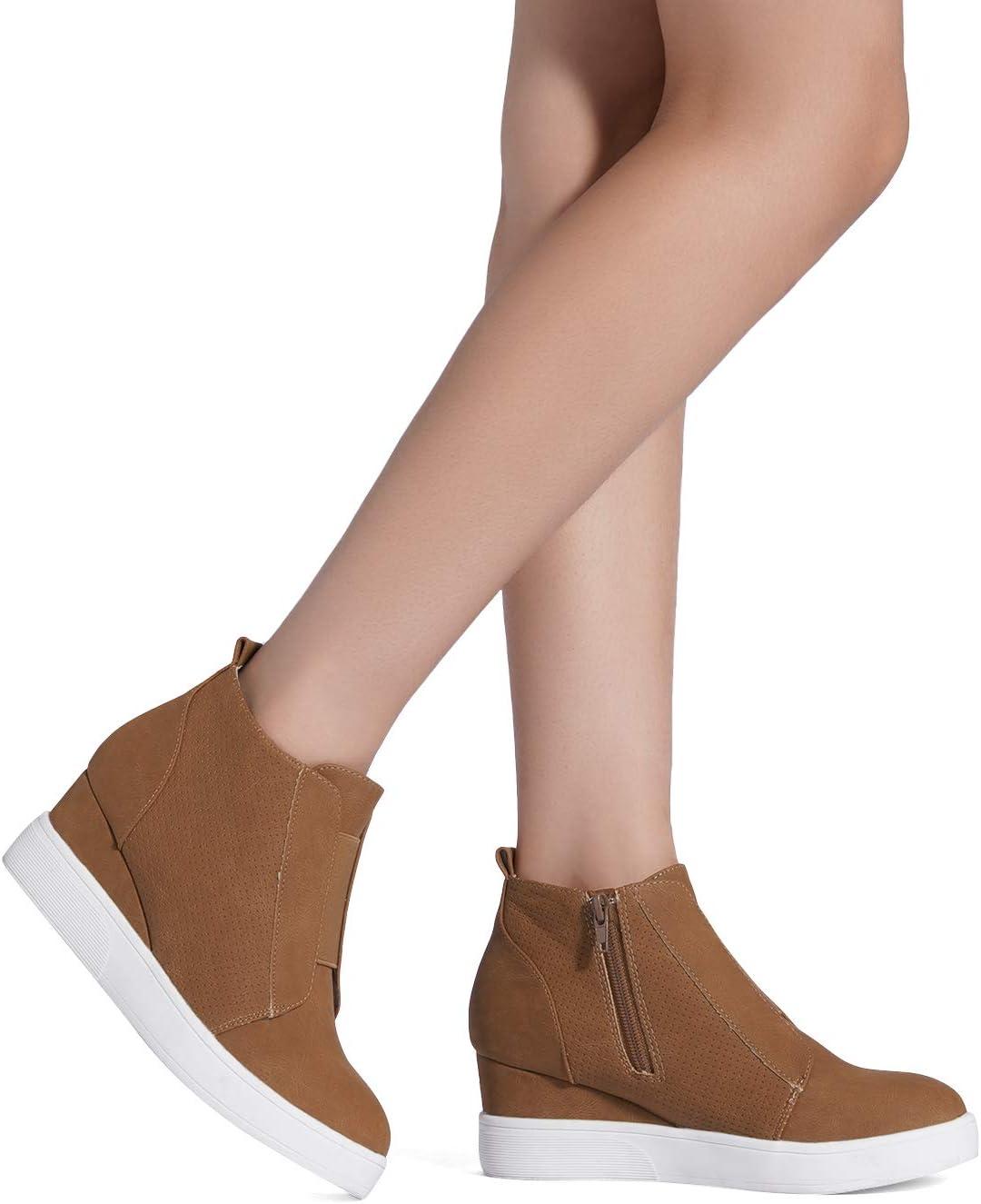 imageDREAM PAIRS Womens Platform Wedge Sneakers Ankle BootiesTan