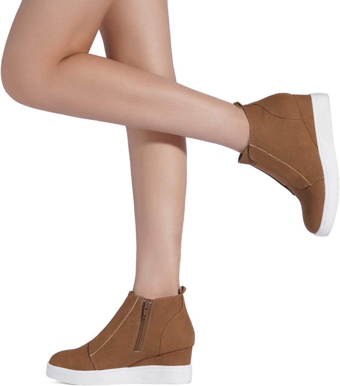 imageDREAM PAIRS Womens Platform Wedge Sneakers Ankle BootiesTan