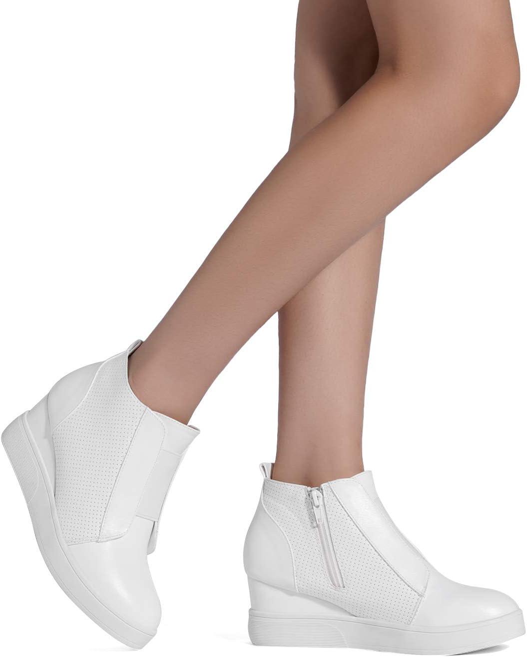 imageDREAM PAIRS Womens Platform Wedge Sneakers Ankle BootiesWhite