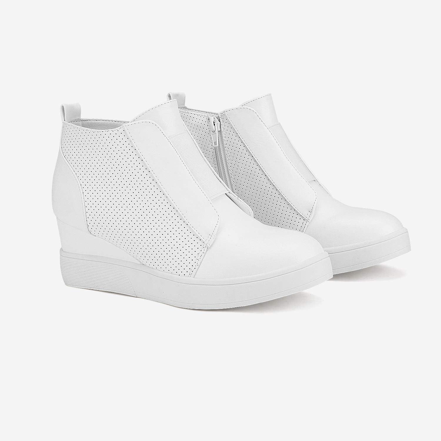 imageDREAM PAIRS Womens Platform Wedge Sneakers Ankle BootiesWhite
