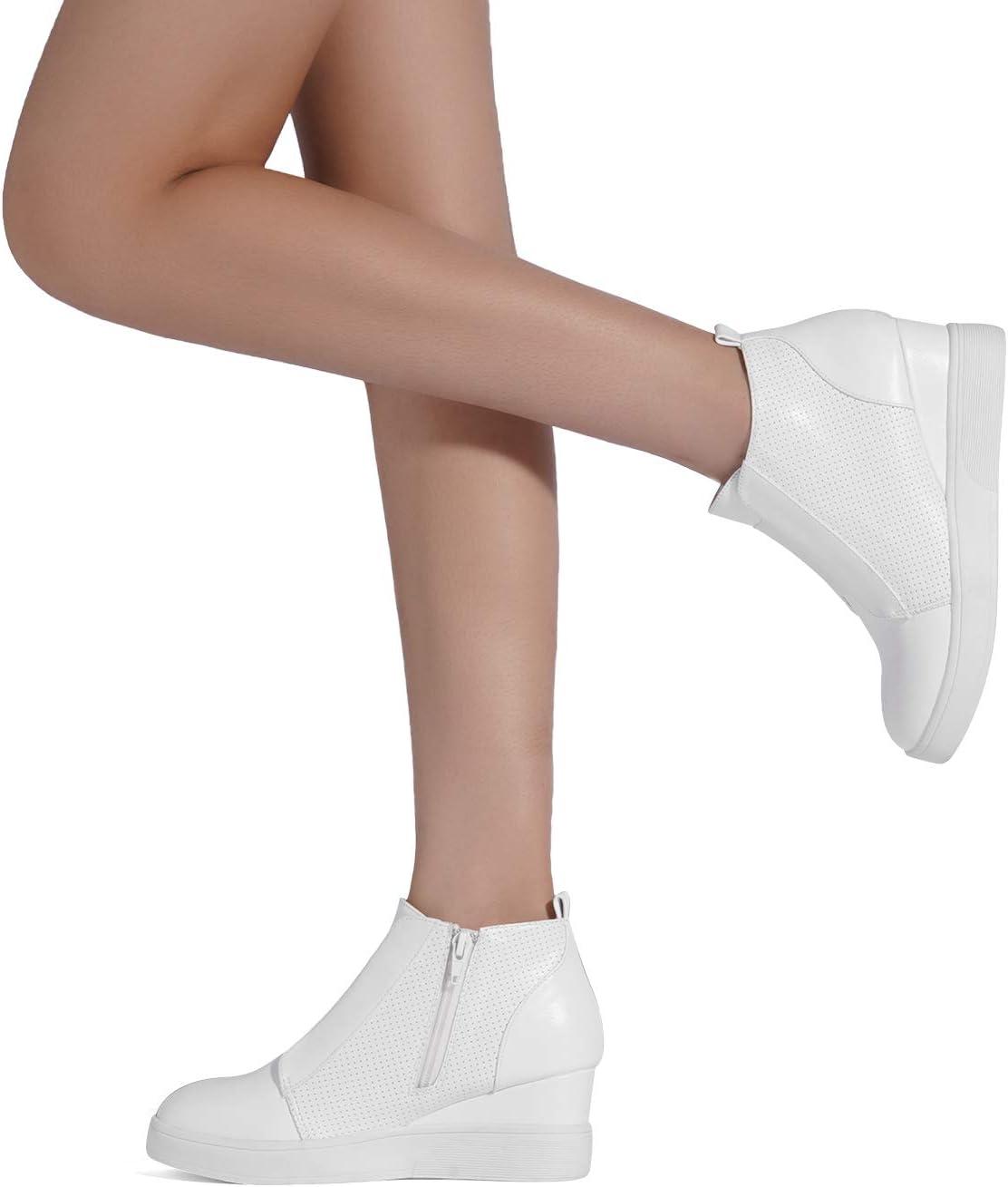 imageDREAM PAIRS Womens Platform Wedge Sneakers Ankle BootiesWhite